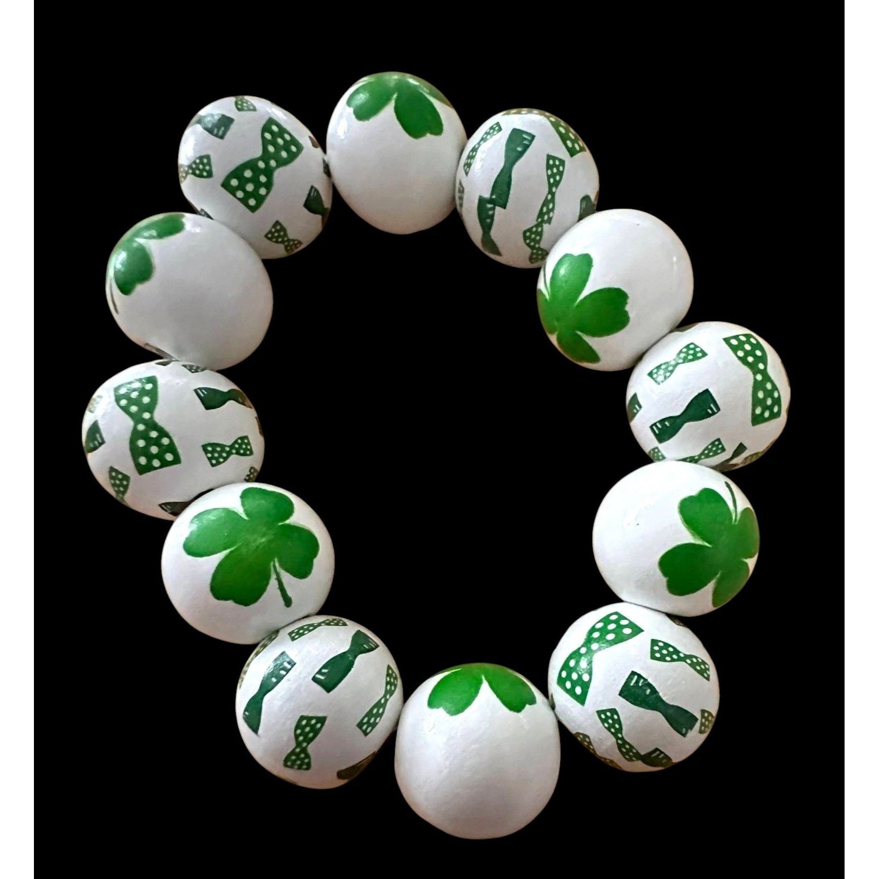 Handmade Luck of the Irish Clover Wood Beaded Stretch Bracelet St Pat Size ONE SIZE - 8 Thumbnail