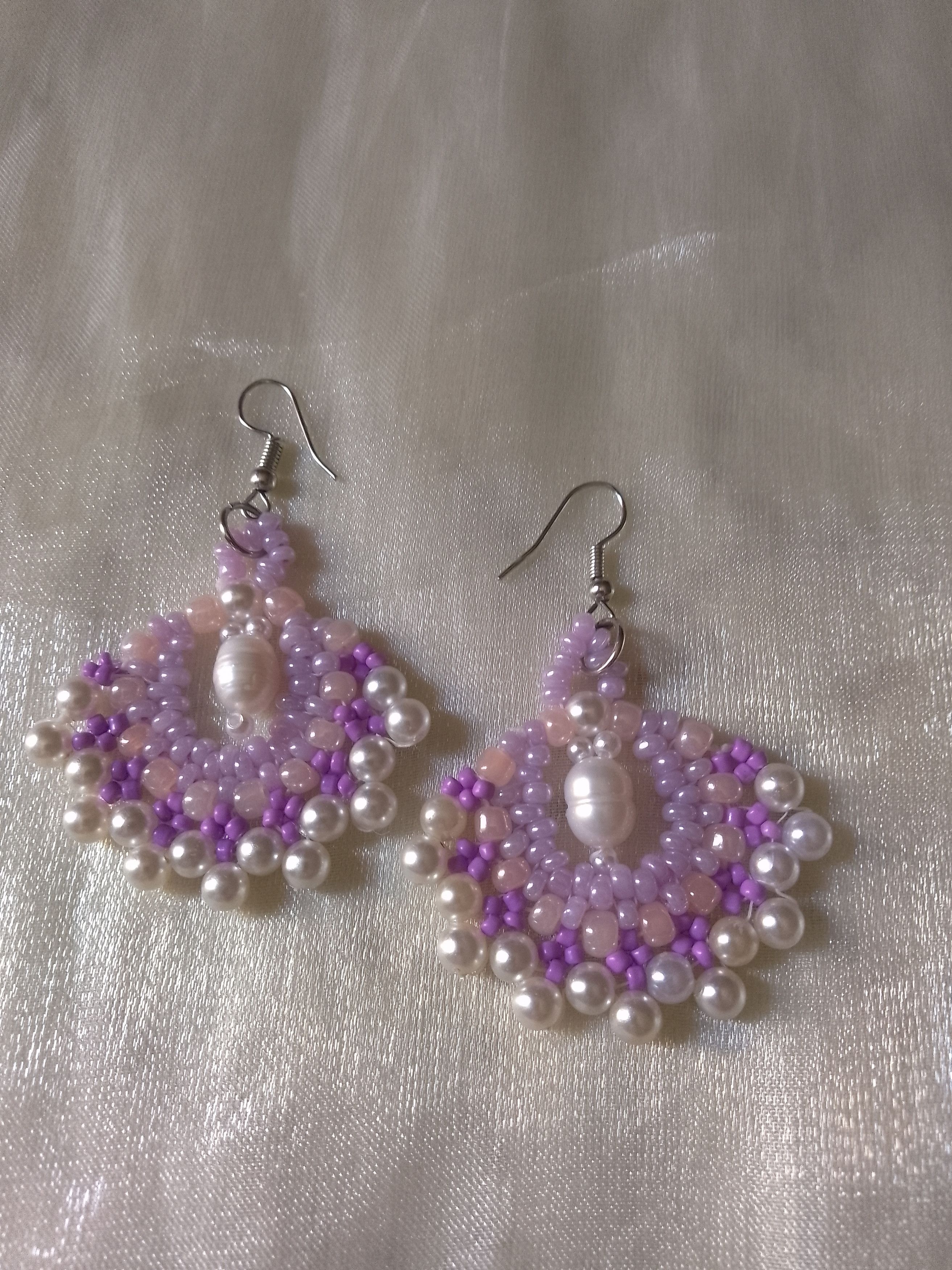 Handmade Earrings Freshwater pearls boho Gypsy style fan shape Size ONE SIZE - 3 Thumbnail