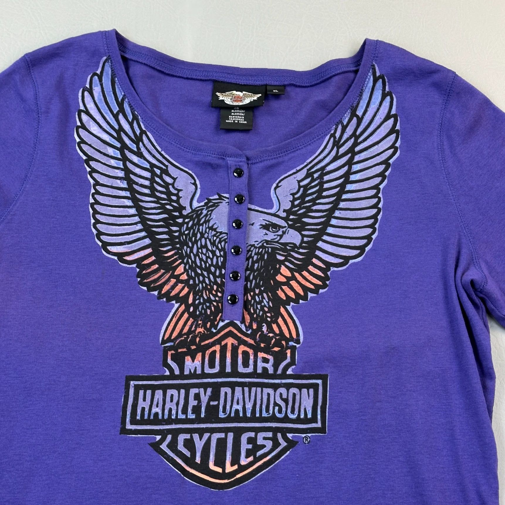 Harley Davidson VINTAGE Harley-Davidson Shirt Women's XL Long Sleeve Henley Eagle Logo Biker Y2K Size XL / US 12-14 / IT 48-50 - 5 Thumbnail