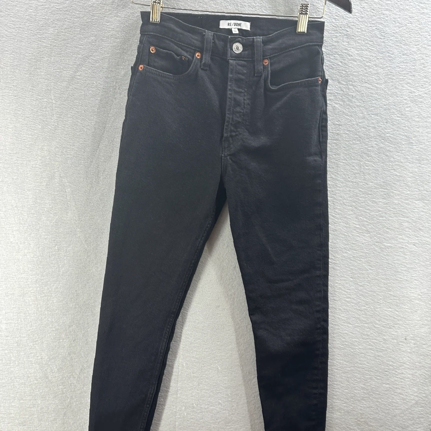 RE/DONE RE/DONE Jeans Women 26 Slim 90s High Rise Ankle Crop Raw Hem Button Fly Black Denim Size 26" / US 2 / IT 38 - 5 Thumbnail