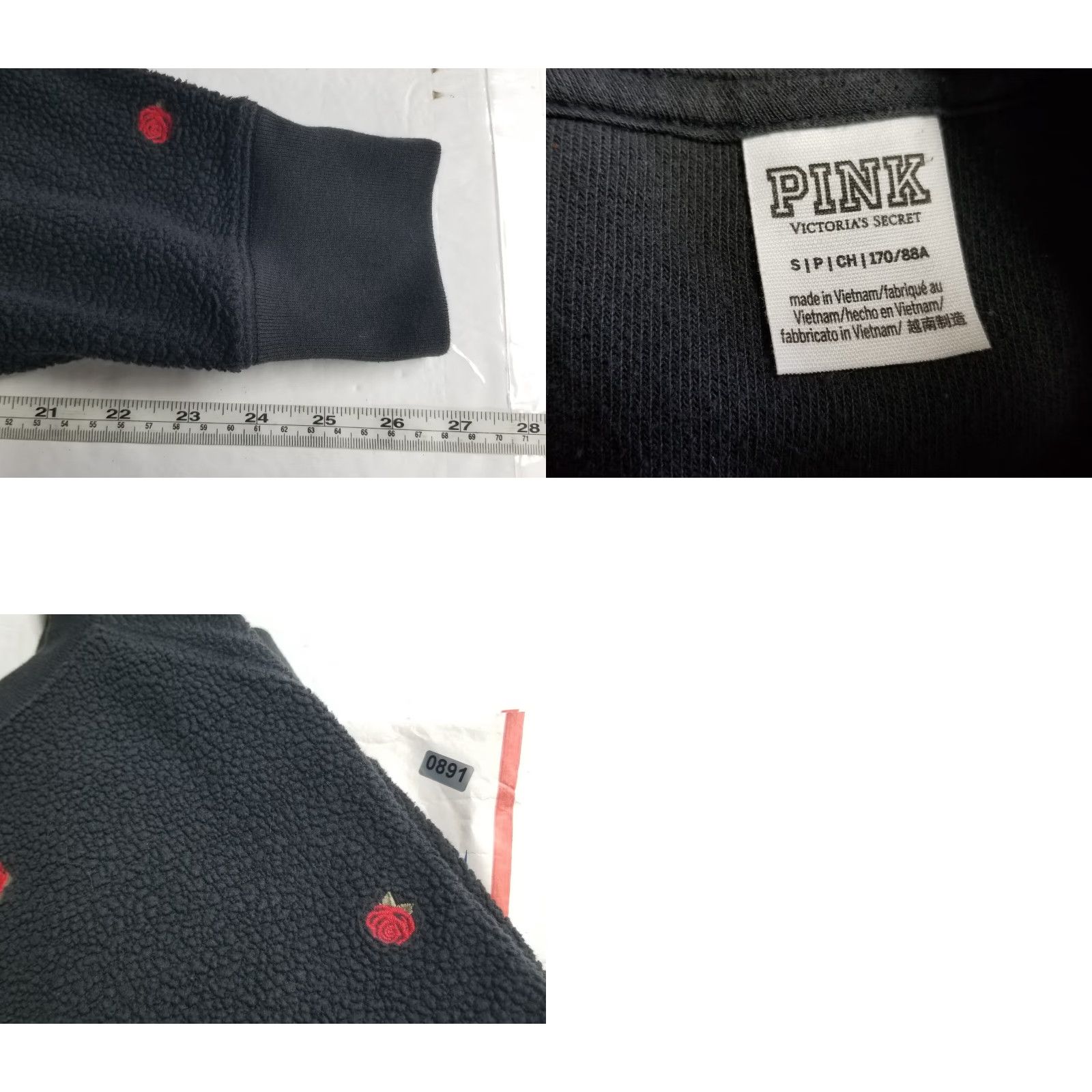 Vintage PINK Victoria's Secret Sweatshirt Womens Black S Pullover Embroidered Roses Sherpa Casual Activewear Small Rose Size S / US 4 / IT 40 - 8 Thumbnail