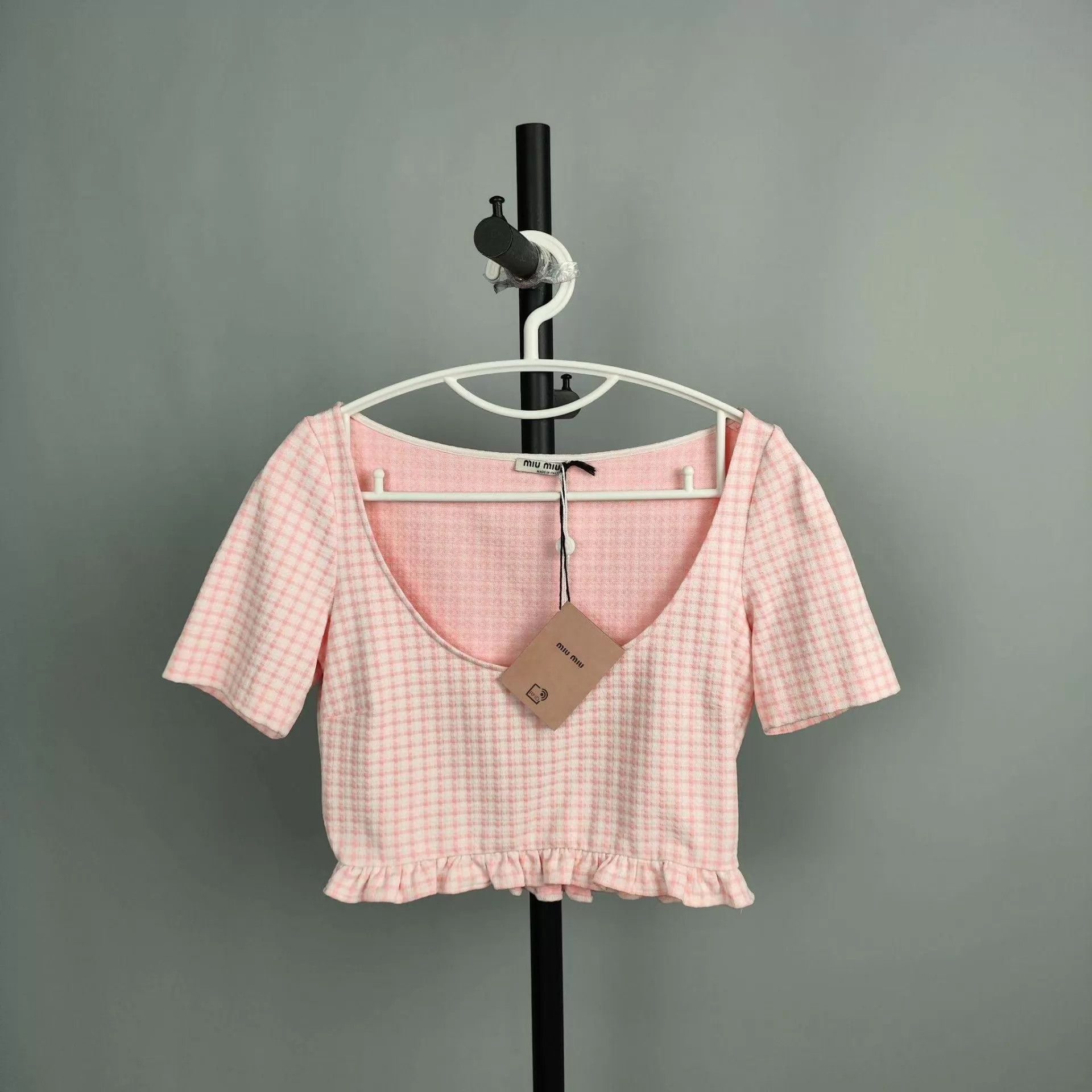 Miu Miu Miu Miu Pink Micro Check Short Top NWT Size S / US 4 / IT 40 - 1 Thumbnail