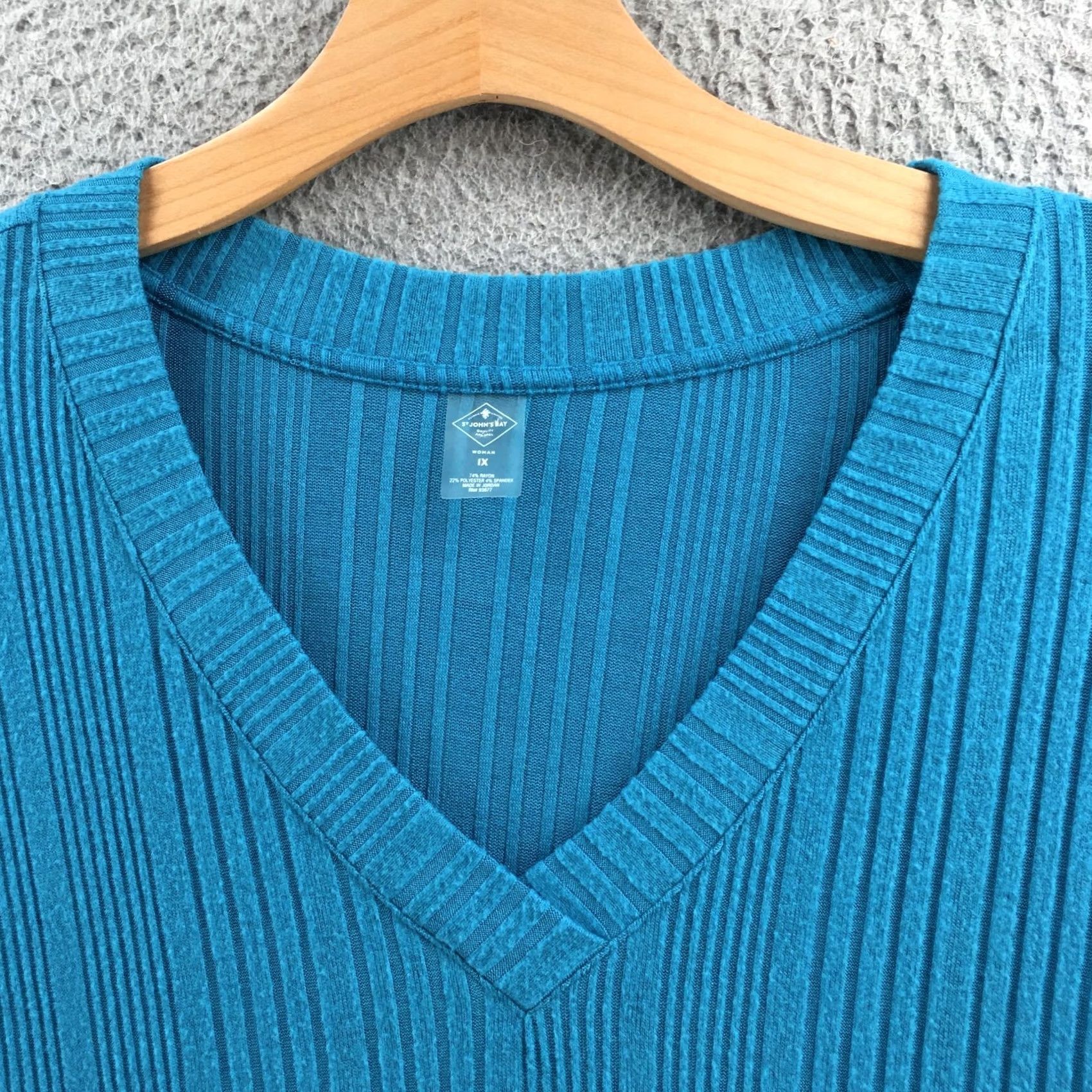 Vintage St Johns Bay Ribbed Knit Top Womens 1X Plus Blue V-Neck Long Sleeve Casual NEW T-Shirt Regular Womens Blue 1X Plus Size XL / US 12-14 / IT 48-50 - 3 Thumbnail