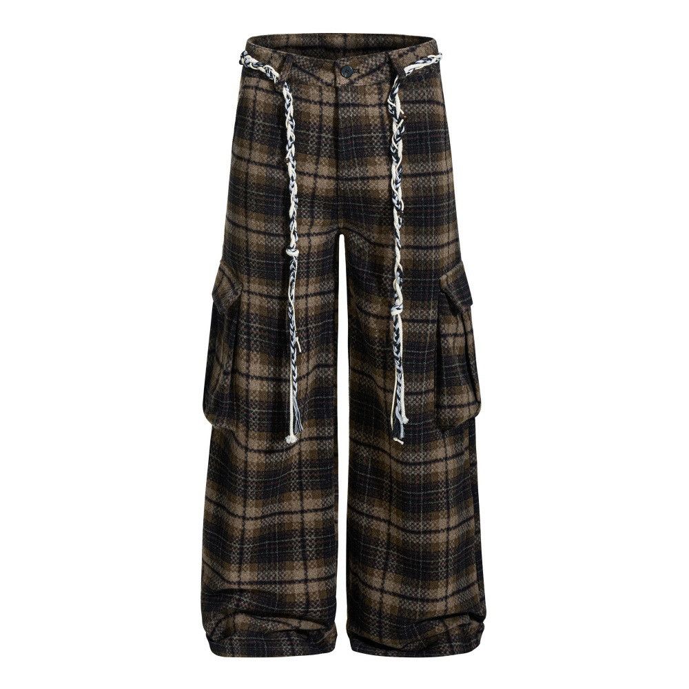 Vintage Men's loose wide-leg drawstring plaid casual loose trousers Size US 32 / EU 48 - 1 Thumbnail