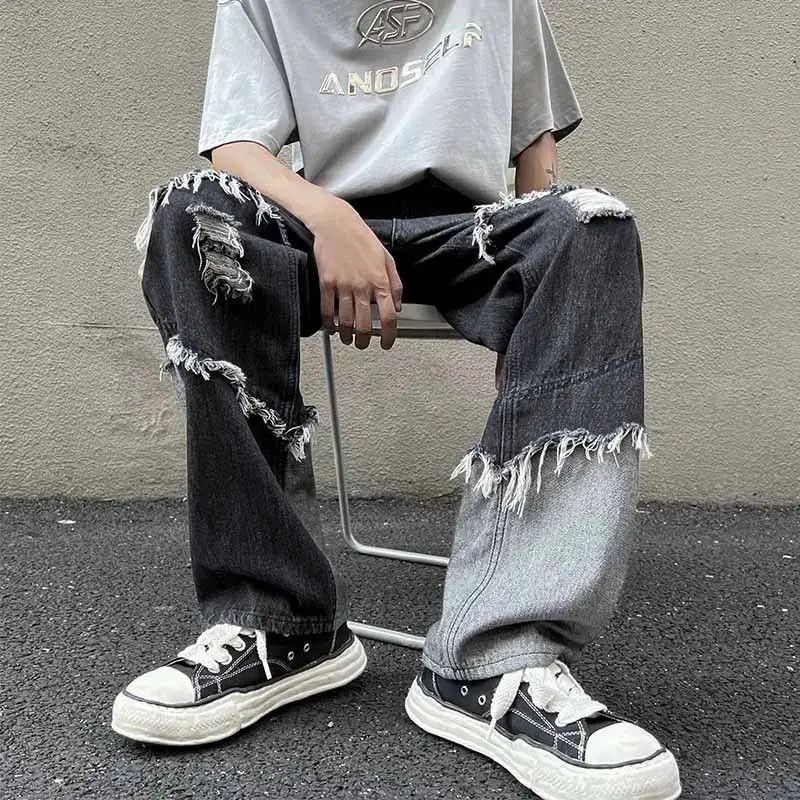 Japanese Brand Retro patchwork fringed ripped jeans Size US 32 / EU 48 - 6 Thumbnail