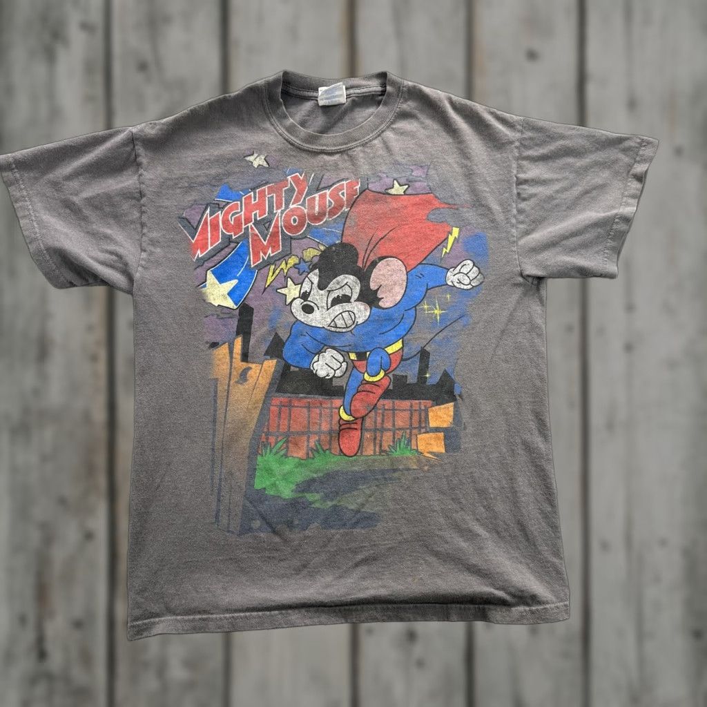 Gildan VINTAGE Mighty Mouse Shirt Mens M Gray Graphic Tee Cartoon Superhero Gildan Ultra Cotton Size US M / EU 48-50 / 2 - 1 Thumbnail
