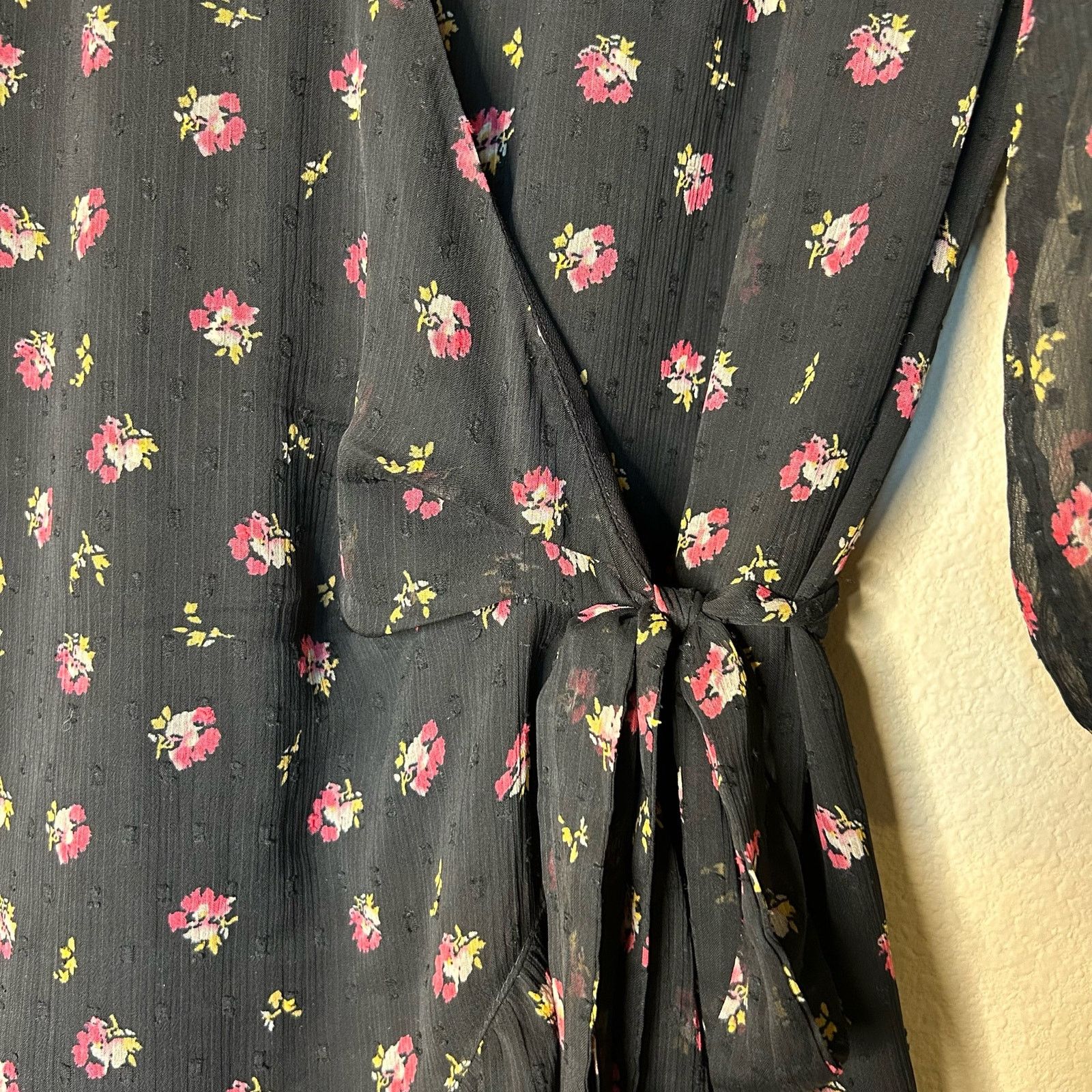 Allsaints All Saints Dress Mini Floral Wrap Black Ruffle Hem Size M Size M / US 6-8 / IT 42-44 - 3 Thumbnail