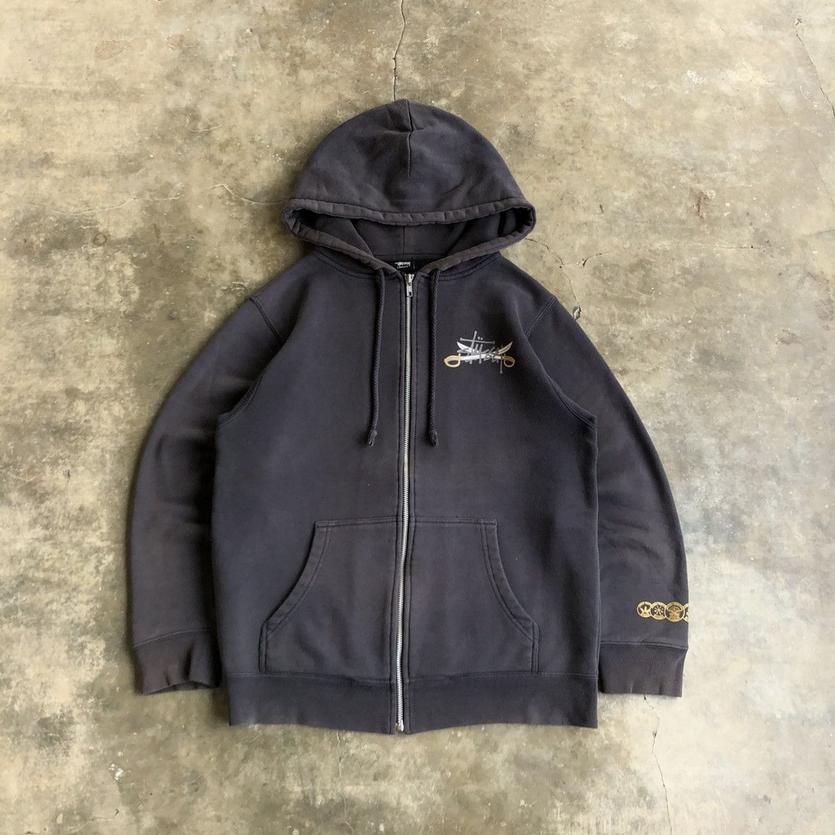 Stussy Vintage Trashed Stussy Dagger Rope Logo Ziphoodie Black Size US L / EU 52-54 / 3 - 5 Thumbnail