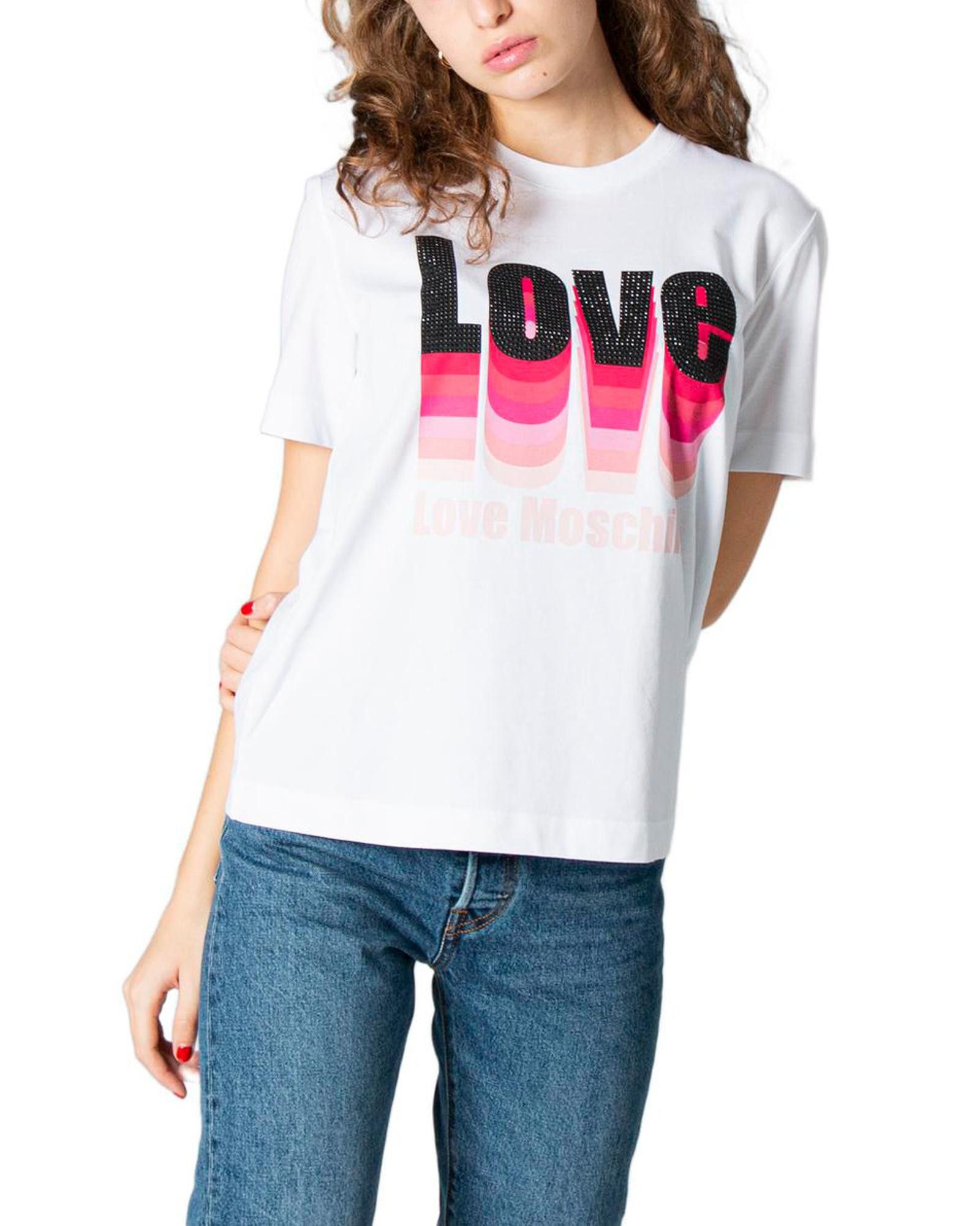 image of Moschino Printed Short Sleeve T-Shirt in White, Women's (Size Small)