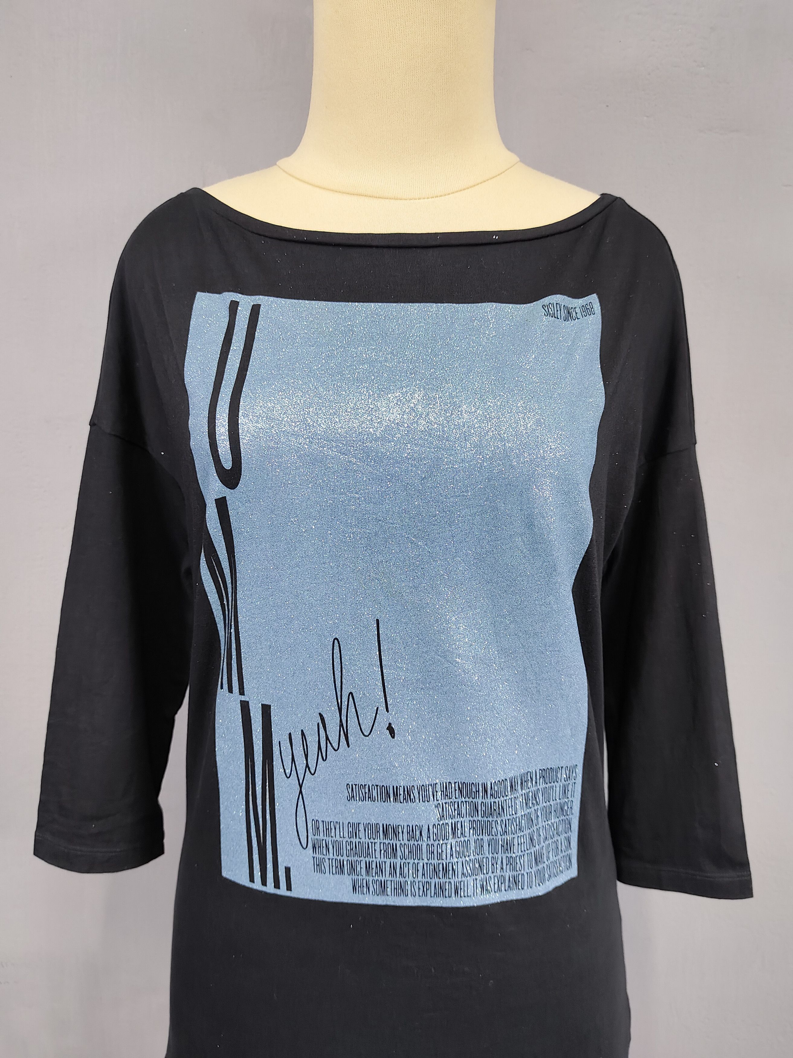Sisley Sisley- Minimal Casual Glam Glitter Graphic Boat Neck Top Size M / US 6-8 / IT 42-44 - 3 Thumbnail