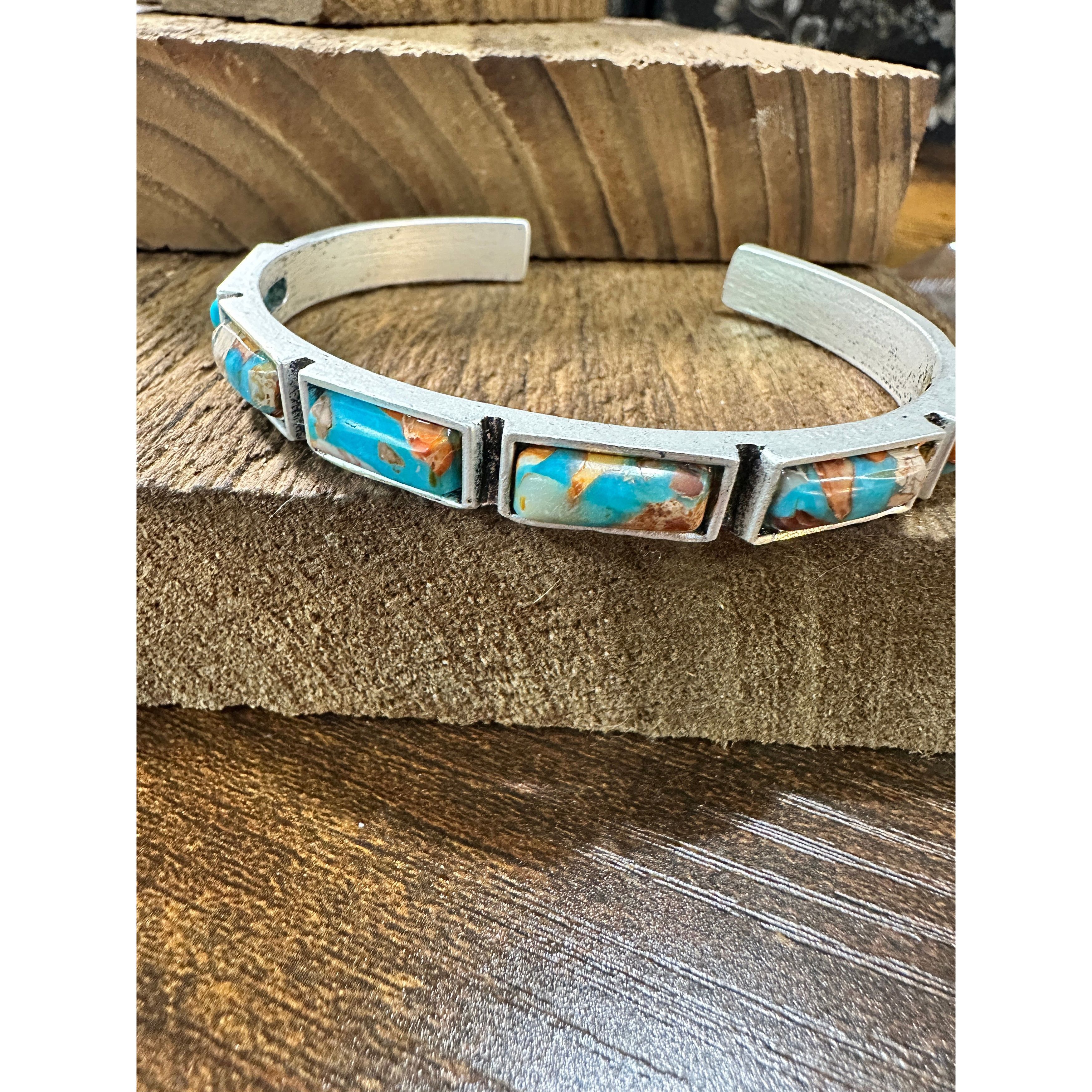 Other Bar Gemstone Cuff Bracelet in Antique Silver Style, Southwes Size ONE SIZE - 4 Thumbnail