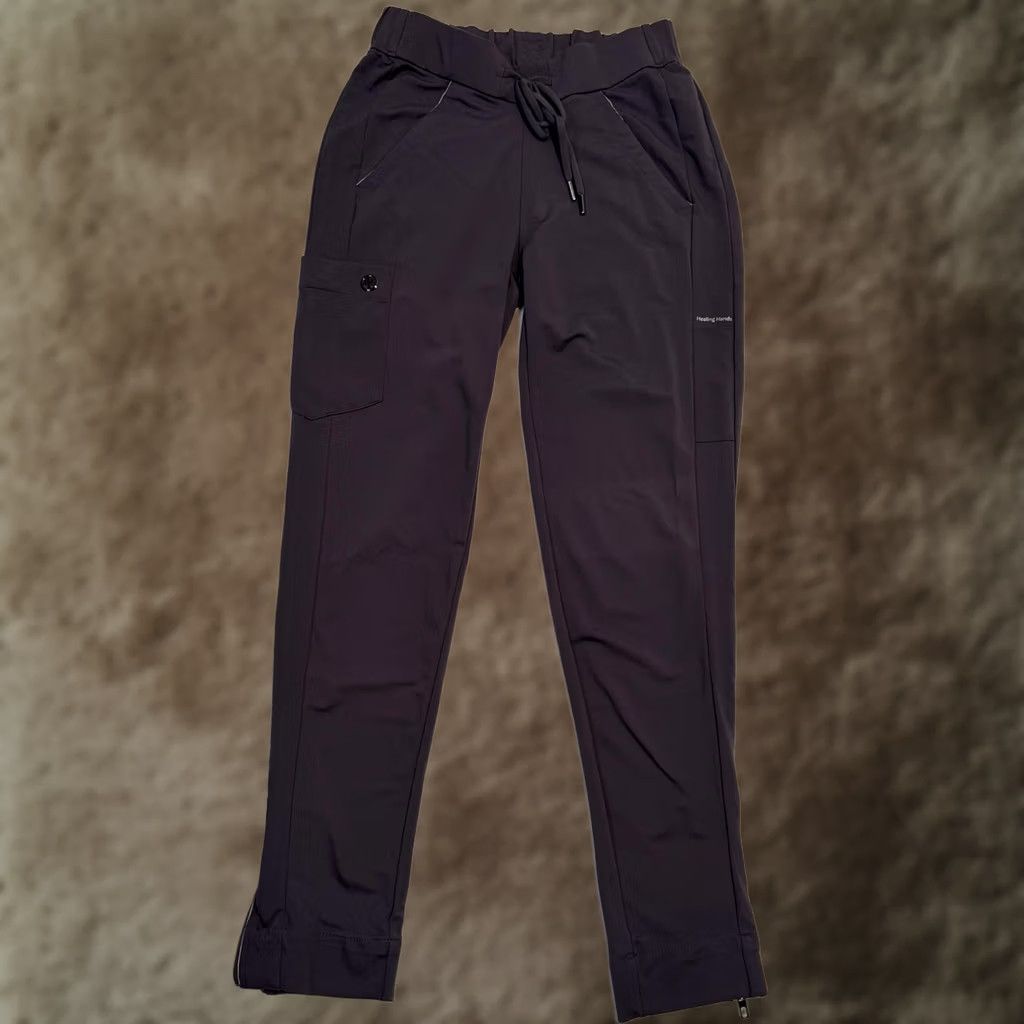 Vintage VINTAGE? No. Healing Hands Gray Scrub Pants Womens XS Petite Jogger Tapered Ankle Zip Pockets Drawstring Elastic Waist Workwear Size 26" / US 2 / IT 38 - 1 Thumbnail