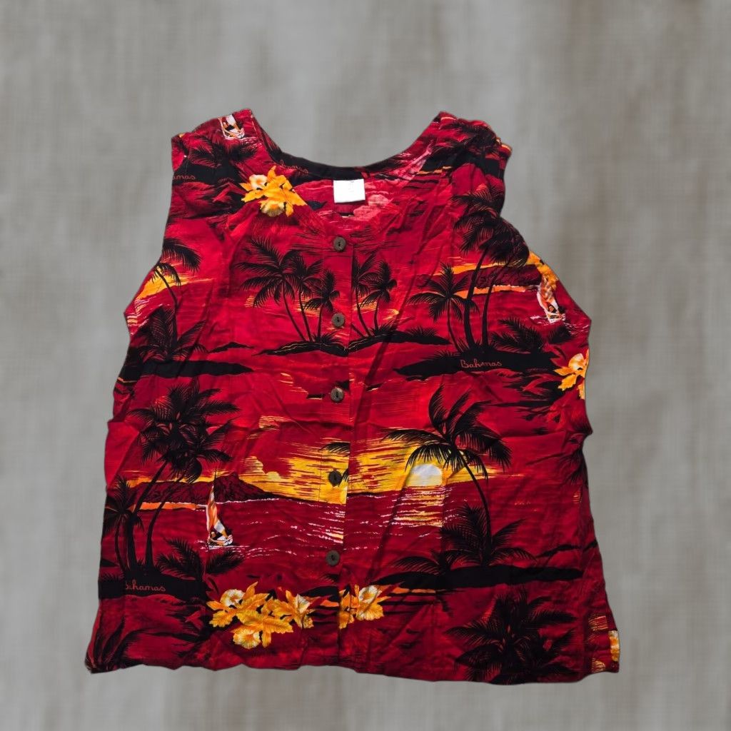Vintage Santa Monica Shirt Red Floral Beach Button Up Tank Top Adult Women's L Large Size L / US 10 / IT 46 - 1 Thumbnail