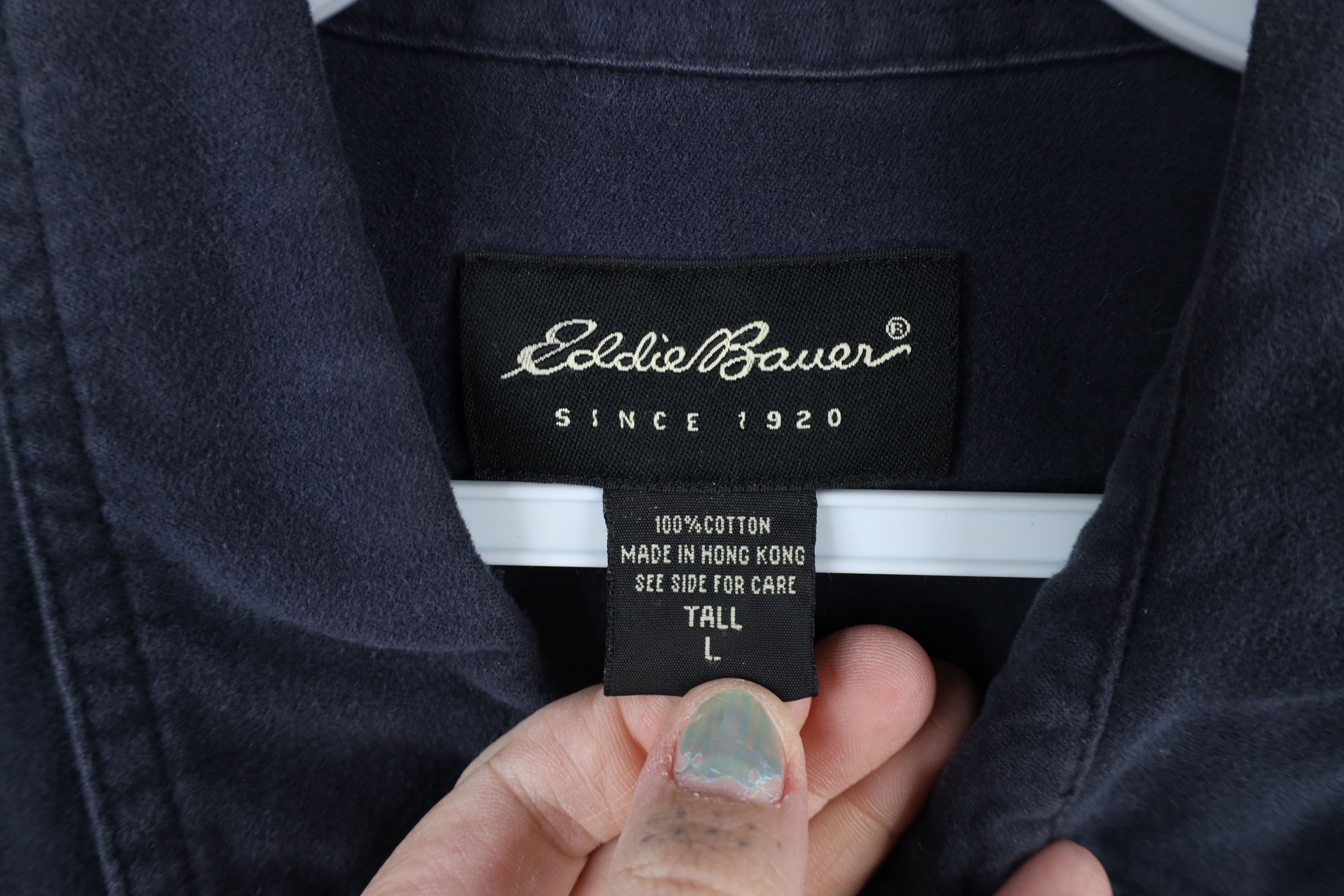 Eddie Bauer × Vintage Vintage 90s Eddie Bauer Chamois Cloth Button Shirt Navy Blue Size US L / EU 52-54 / 3 - 6 Thumbnail