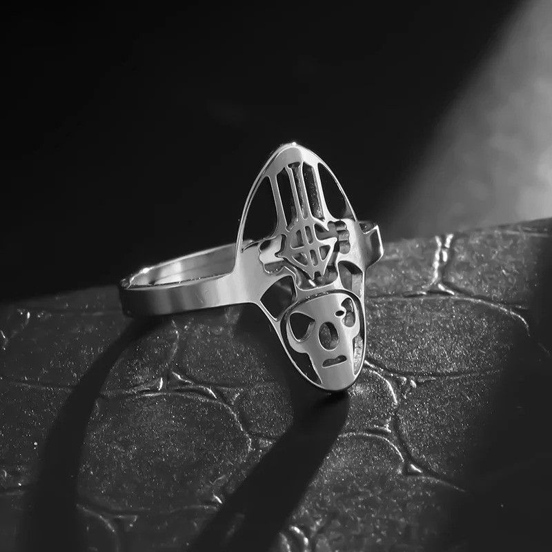 Vintage Hip-Hop Skull Stainless Steel Open Ring Size ONE SIZE - 1 Thumbnail