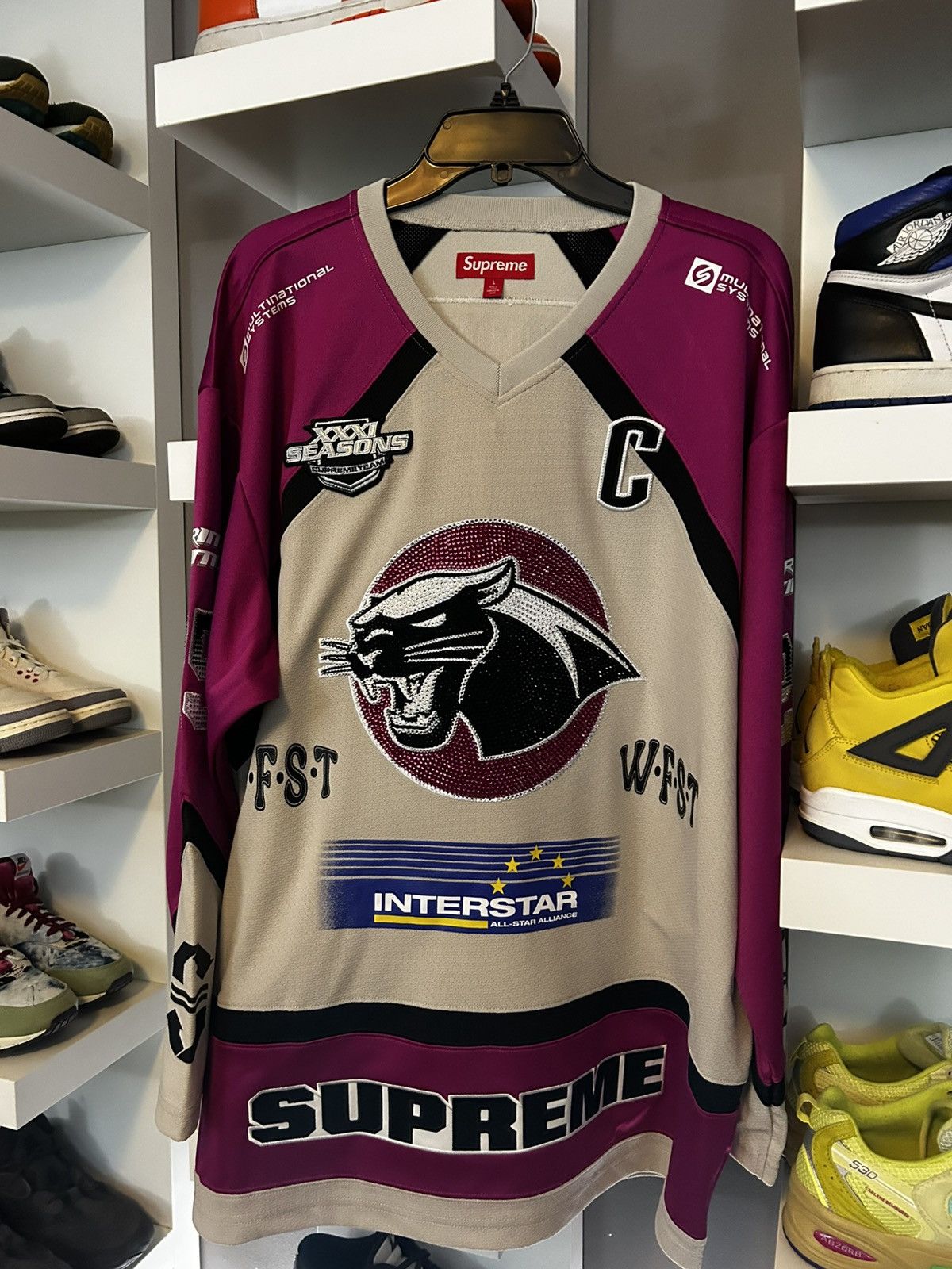 Supreme Rhinestone Hockey Jersey Light Grey | Grailed