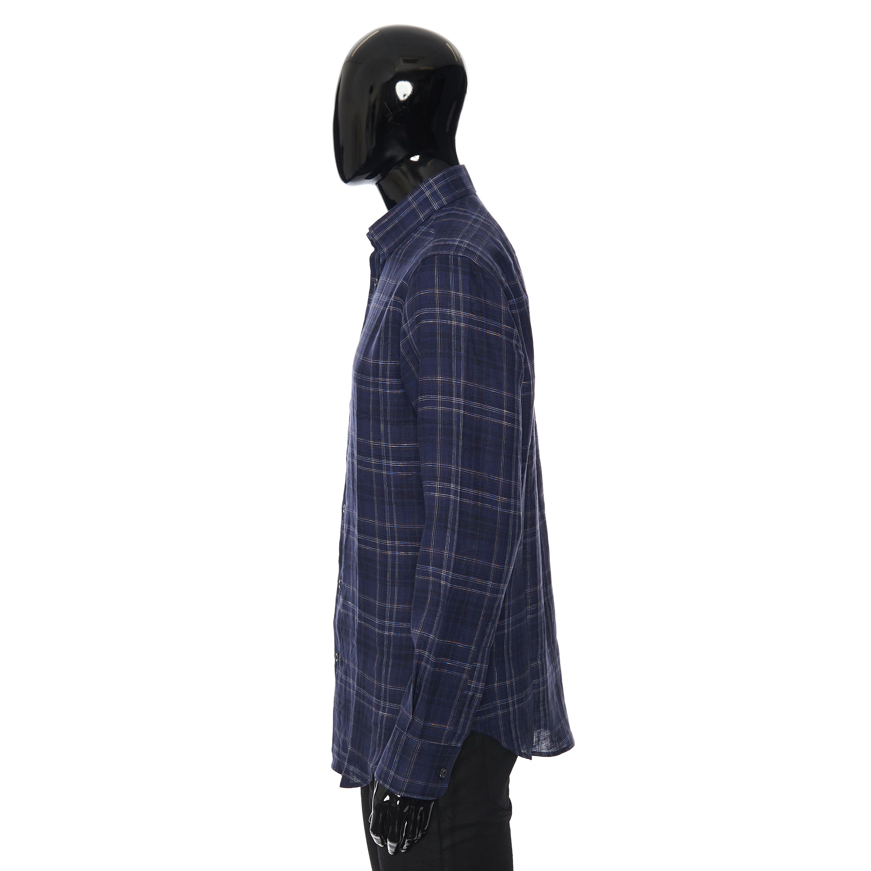 Brioni Longsleeve Fitted Shirt In Checked Blue Linen Size US M / EU 48-50 / 2 - 3 Thumbnail