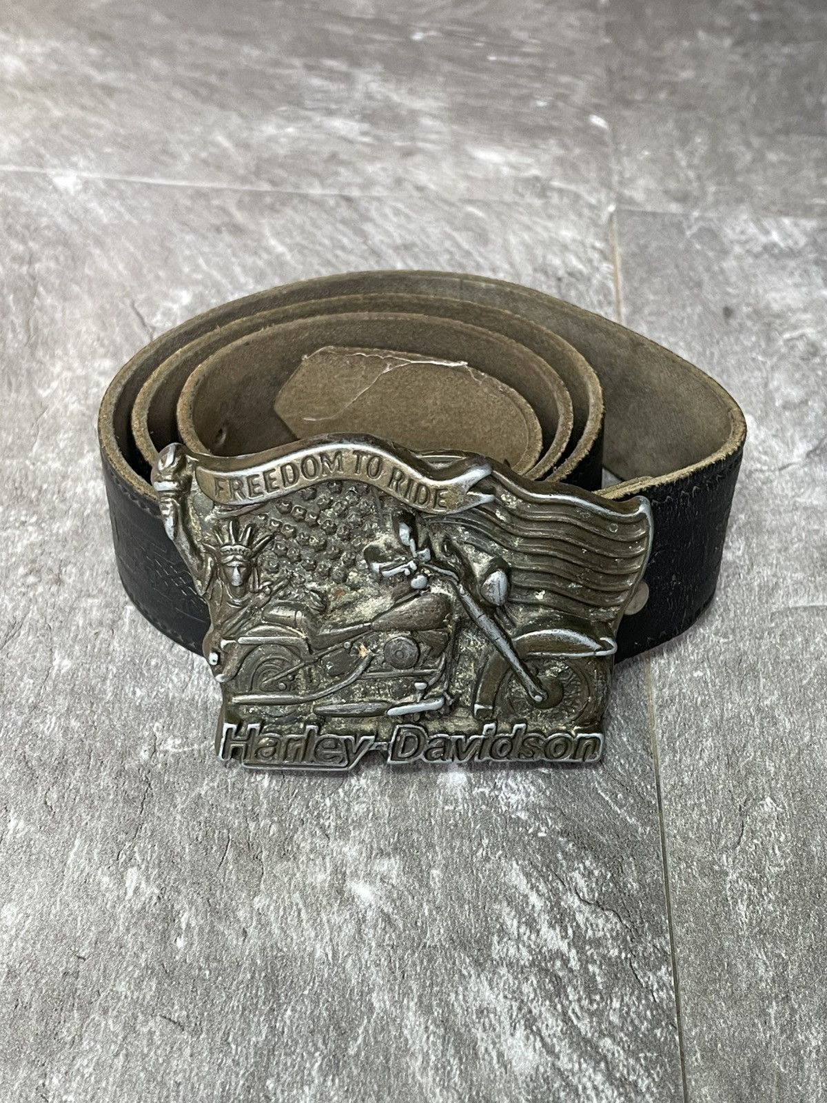 Vintage Harley Davidson Leather Motorcycle Belt 90s Metal
