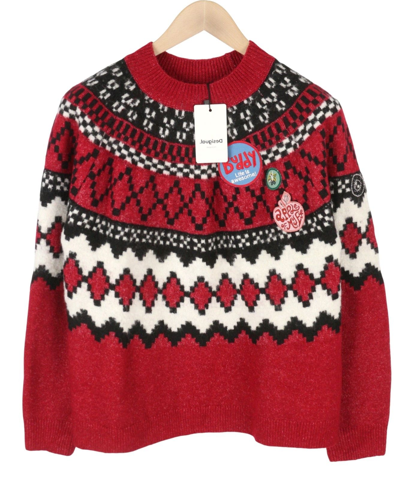 Desigual JERS BUDDY XL Red Patterned Mock Neck Knit Jumper 88687 Size XL / US 12-14 / IT 48-50 - 2 Thumbnail
