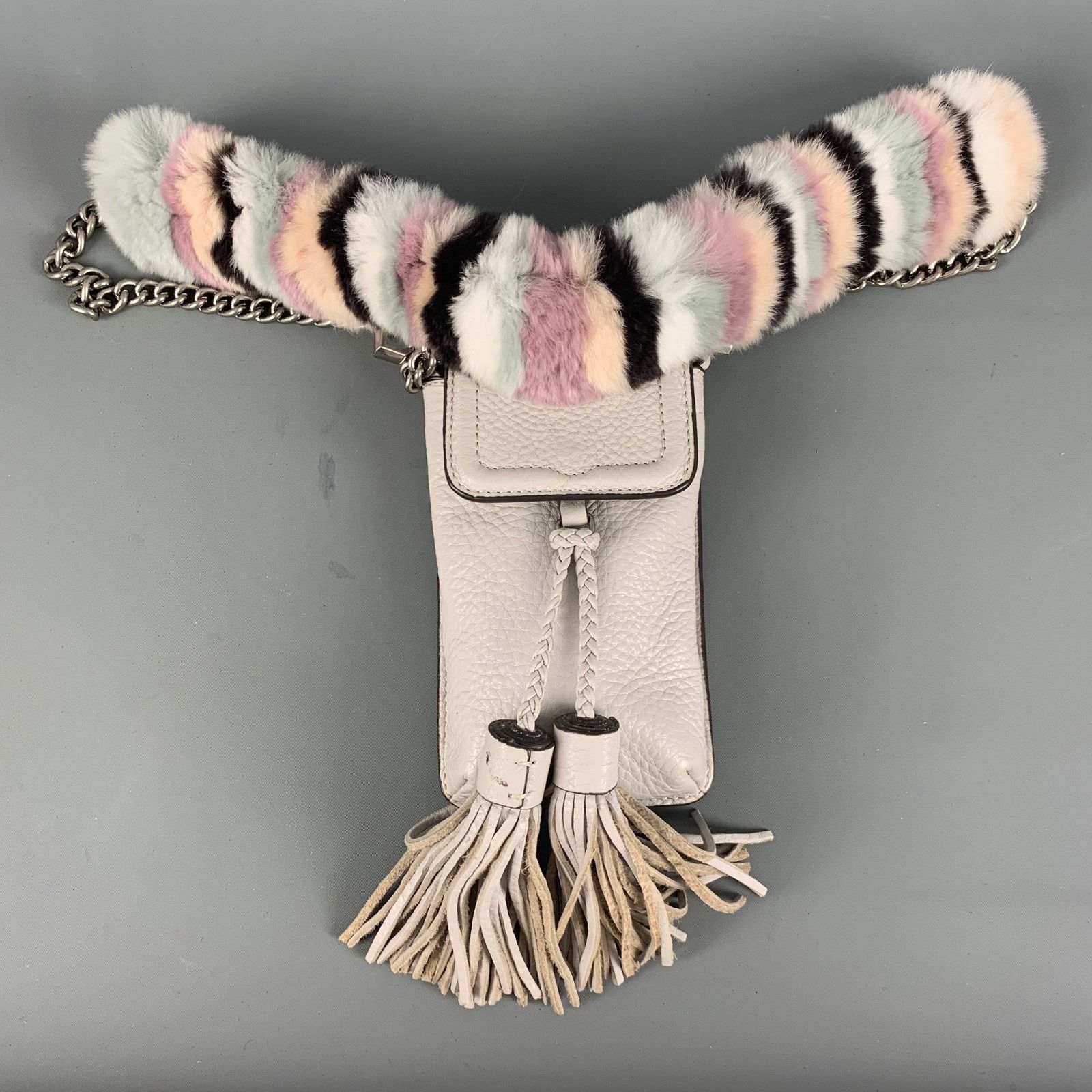 Rebecca Minkoff REBECCA MINKOFF Grey Rabbit Fur Leather Cross Body Handbag Size ONE SIZE - 7 Thumbnail