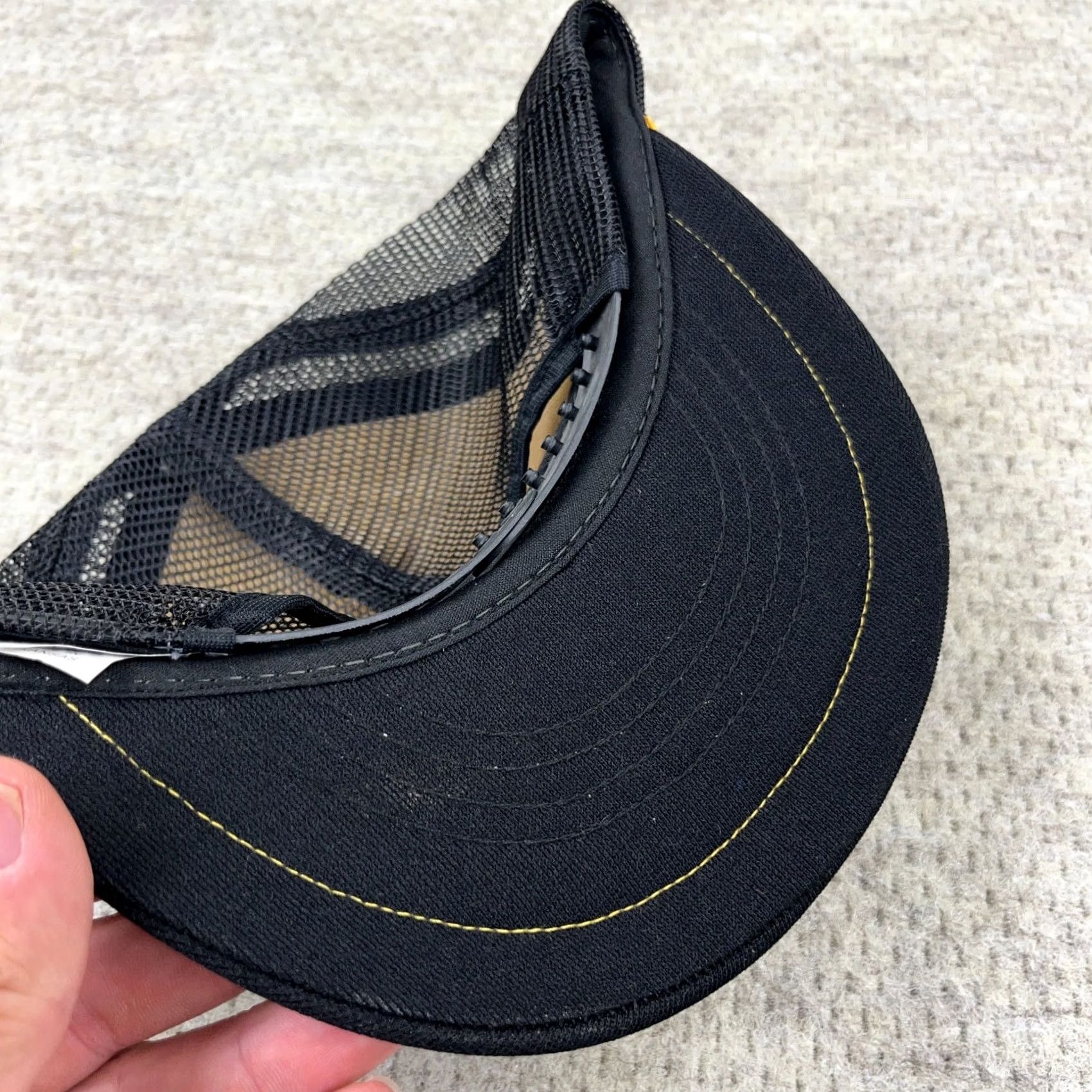 Roper VINTAGE Showboat Trucker Hat Cap Adjustable Black Yellow Stripe 80s US Aged Cotton Polyester Twill Mens Size ONE SIZE - 4 Thumbnail