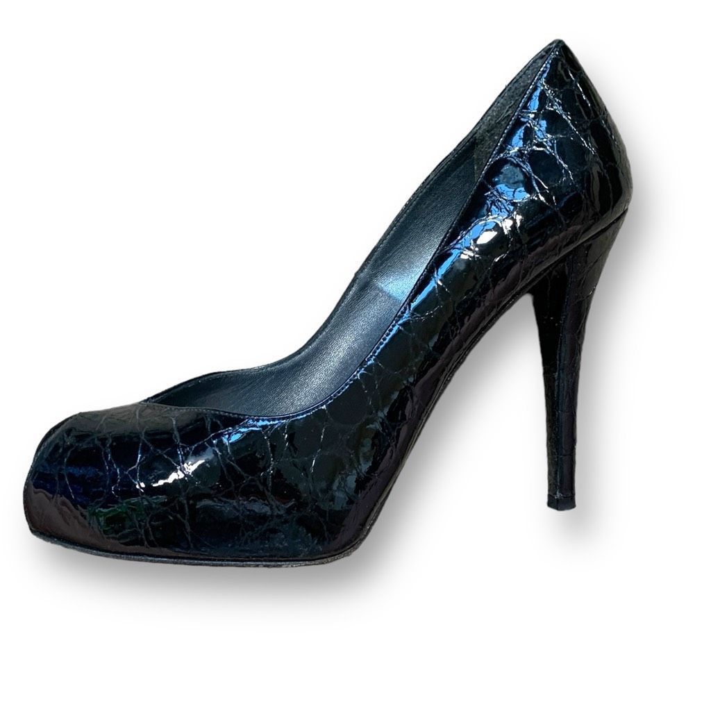 Stuart Weitzman Stuart Weitzman Platform Heels Black Patent Leather Snakeski Size US 9 / IT 39 - 1 Thumbnail