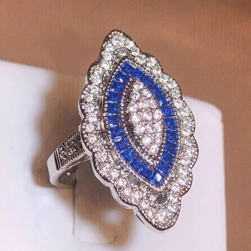 Designer Vintage 2.35CT White & Blue Sapphire Art Deco Ring - Size 7 Size ONE SIZE - 6 Thumbnail