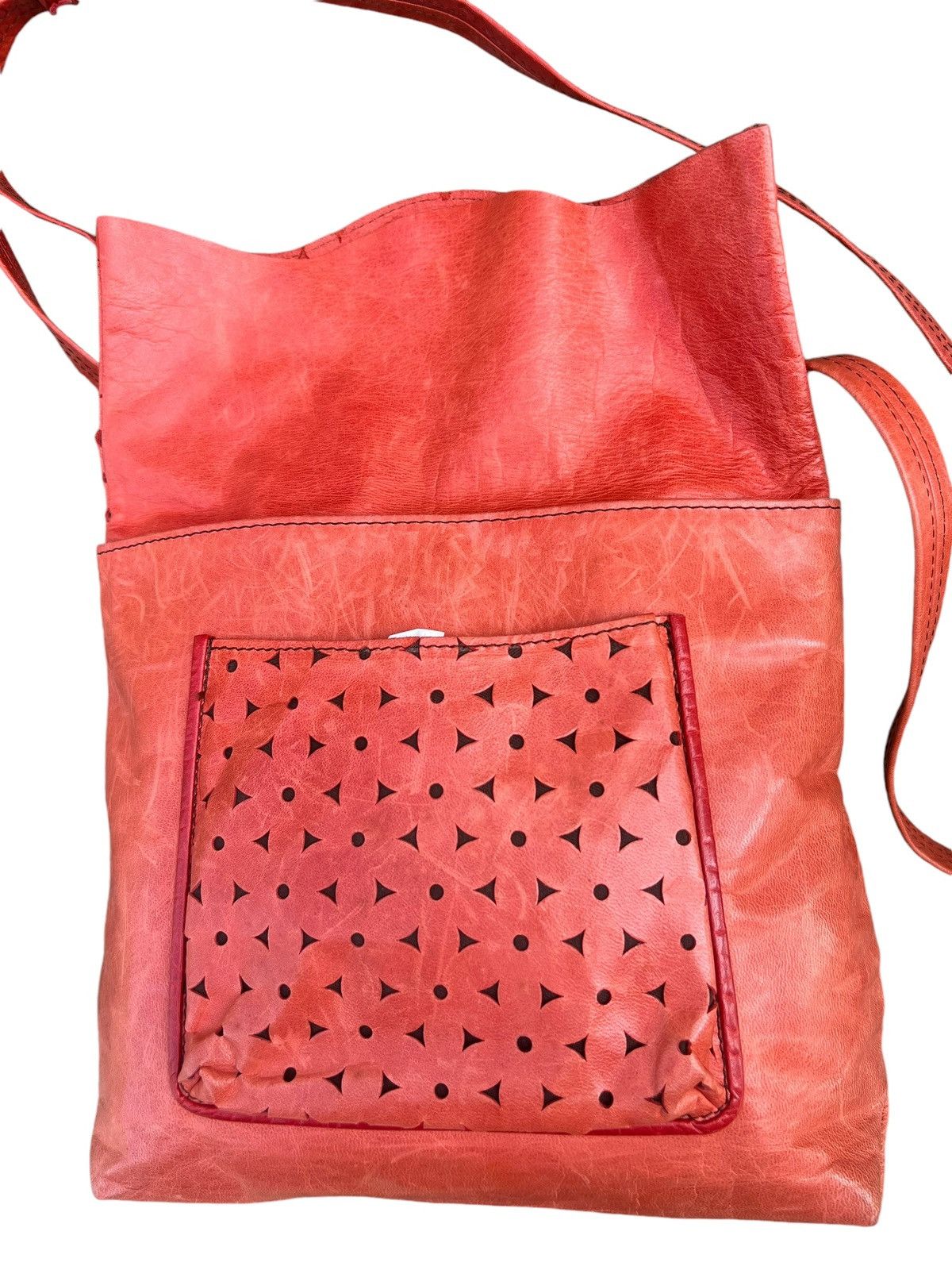 Leather VTG Produced by KOU Japan Fade Patina Punched Leather Bag Size ONE SIZE - 8 Thumbnail