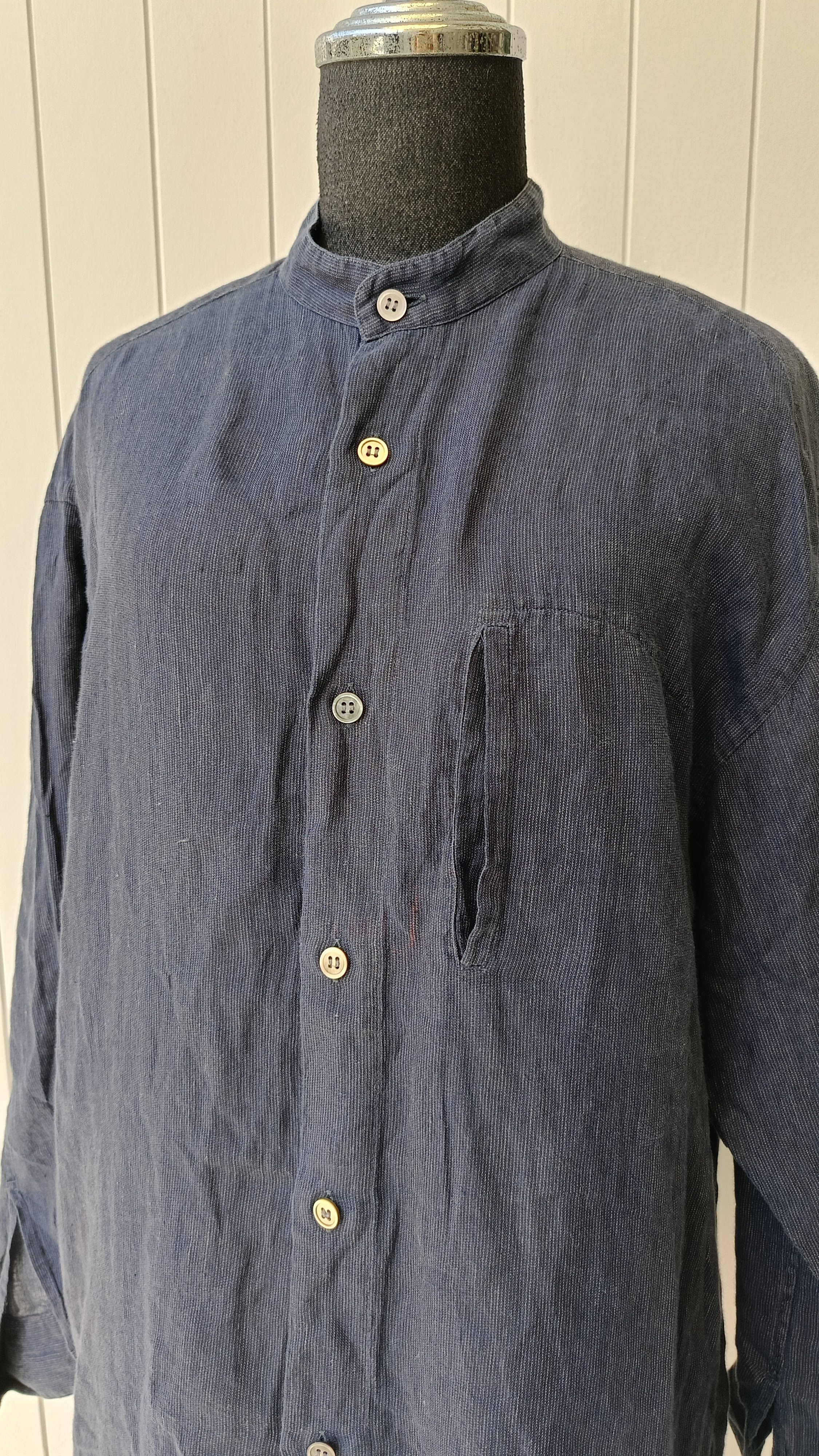 Issey Miyake Issey Miyake IM studio Japan mandarin navy blue linen shirt Size US M / EU 48-50 / 2 - 3 Thumbnail
