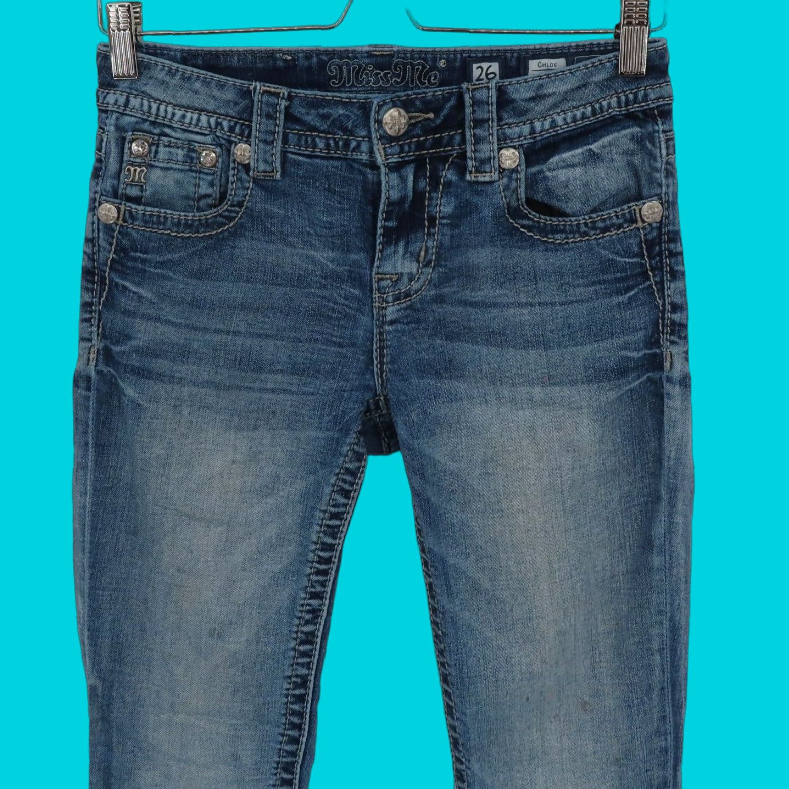 Miss Me Miss Me Chloe Boot Jeans Bootcut 26 Women Blue Denim Distressed 5-Pocket Pockets Cotton Blend Leather? (No) Size 26" / US 2 / IT 38 - 1 Thumbnail