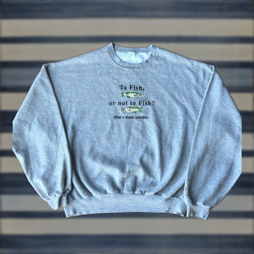 Vintage VINTAGE 90s Trout Fishing Crewneck Sweatshirt XL Gray Embroidered Humor 90s Mens Sweatshirt Size US XL / EU 56 / 4 - 1 Thumbnail