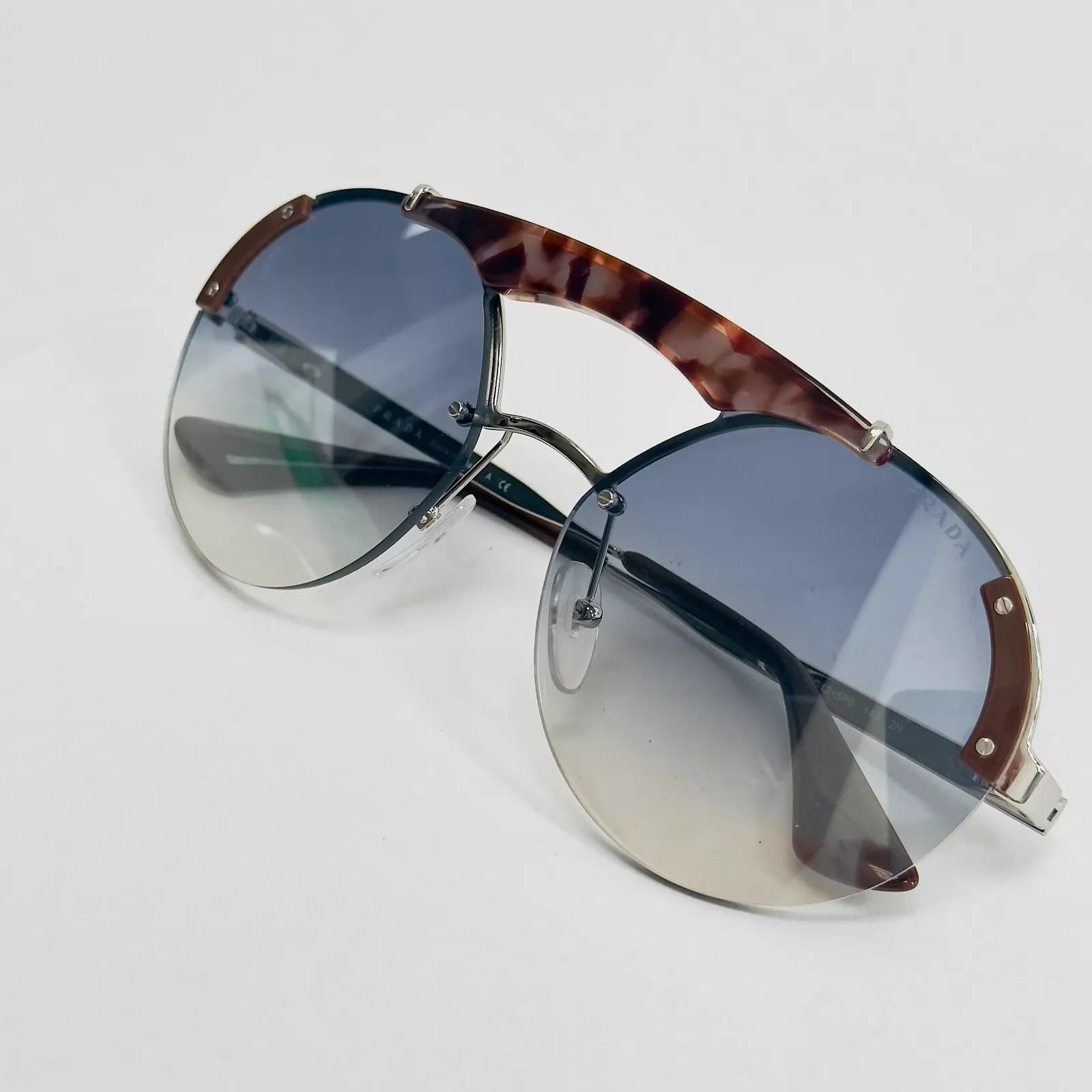 Prada PRADA ORNATE Sunglasses 52U Silver Blue Mirrored PR52US Size ONE SIZE - 6 Thumbnail
