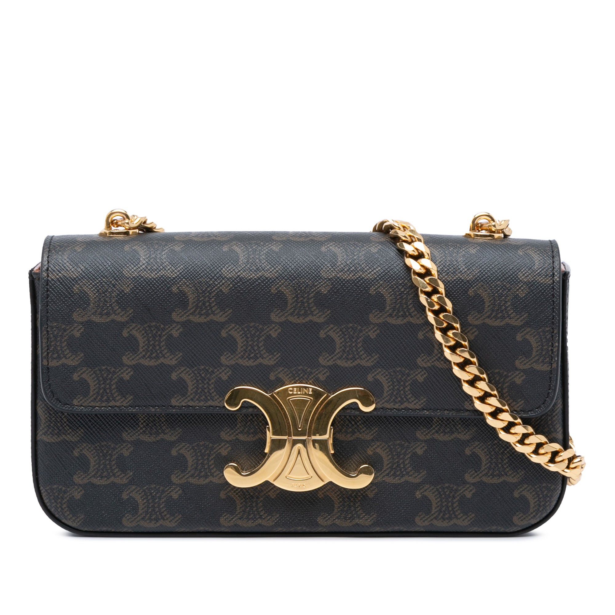 Celine Celine Triomphe Coated Canvas Claude Chain Shoulder Bag Brown Size ONE SIZE - 1 Thumbnail