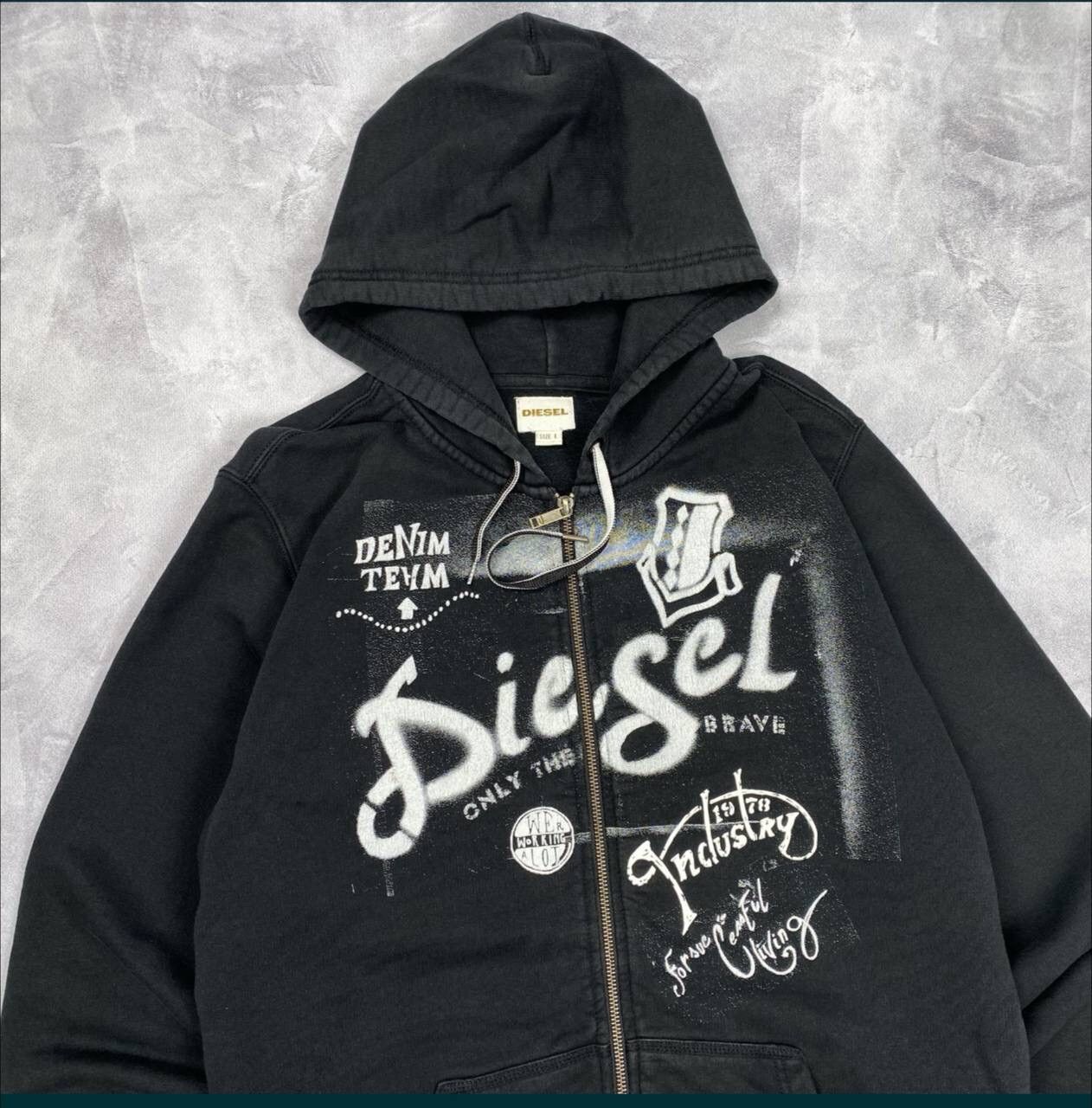 image of Avant Garde x Diesel Vintage Big Logo Hoodie Y2K in Black, Men's (Size Large)
