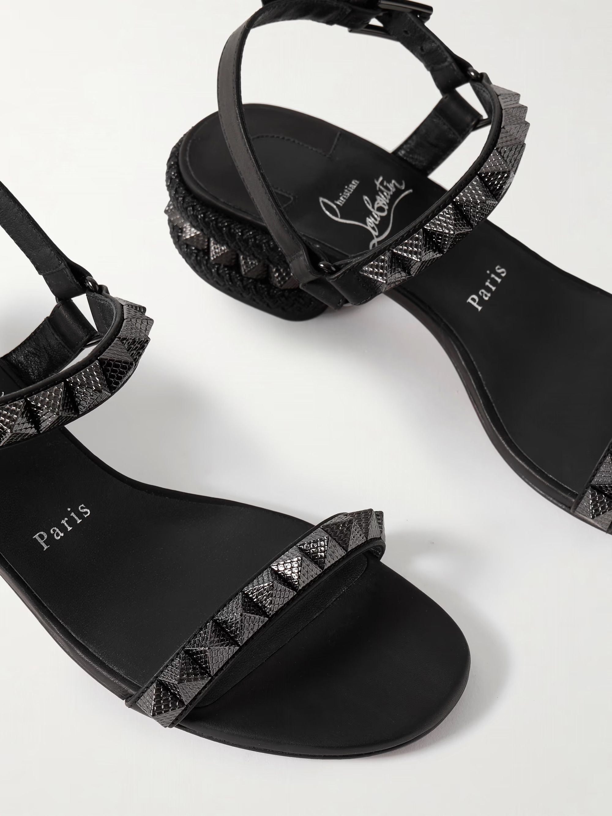 Christian Louboutin Pyrasand 30 Black Leather Block Heel Ankle Strap Sandal 35.5 Size US 5.5 / IT 35.5 - 8 Thumbnail