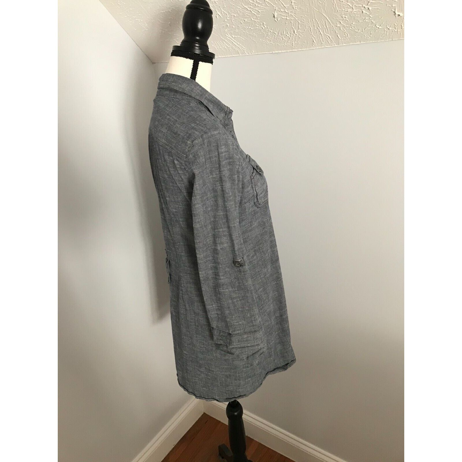 Anthropologie Anthropologie FEI Heather Blue Roll-Tab Chambray Shirt Dress Size S / US 4 / IT 40 - 3 Thumbnail