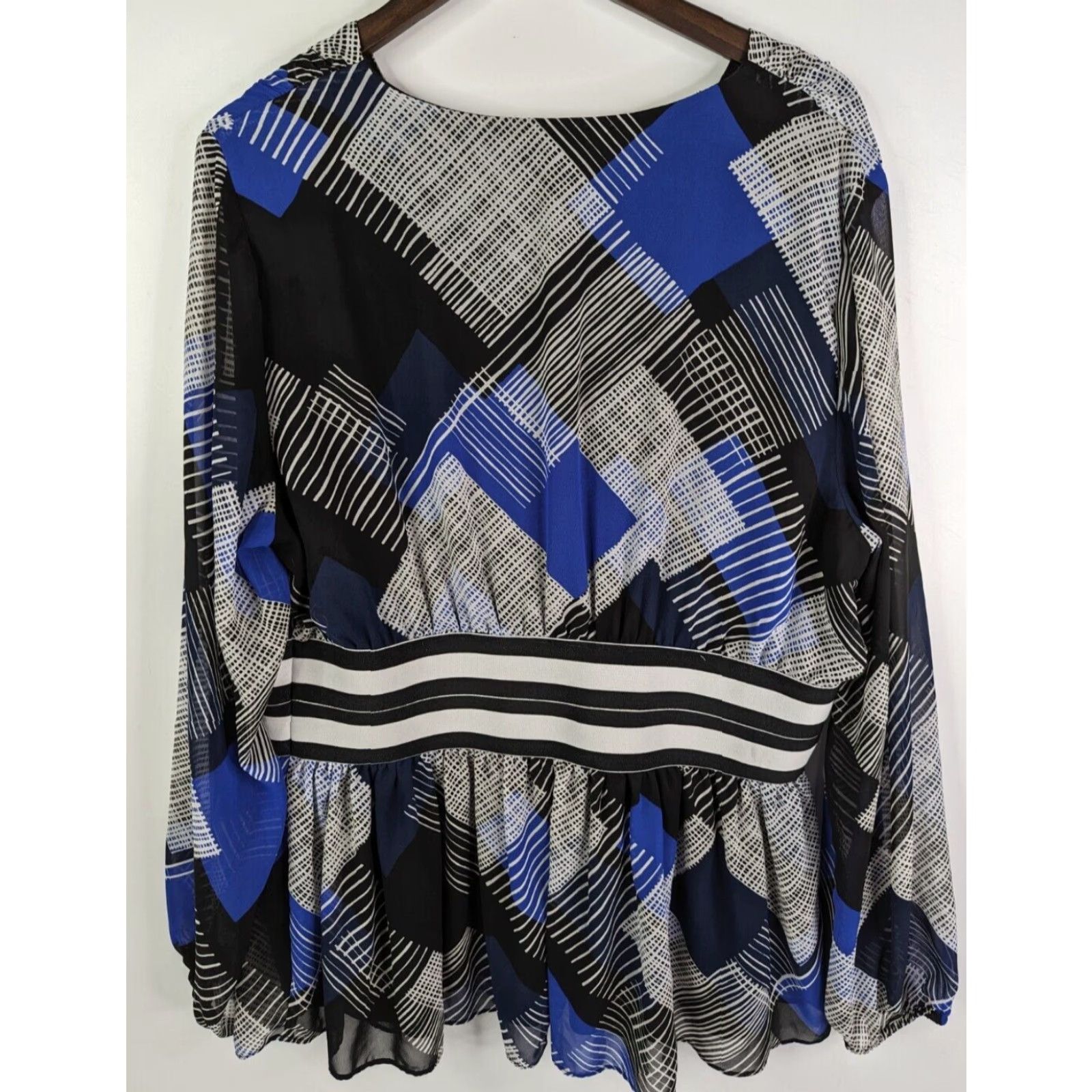 Vintage Lane Bryant Blouse Shirt Top Womens Size 18/20 Cinched Waist Blue Defect Size XXL / US 16-18 / IT 52-54 - 4 Thumbnail