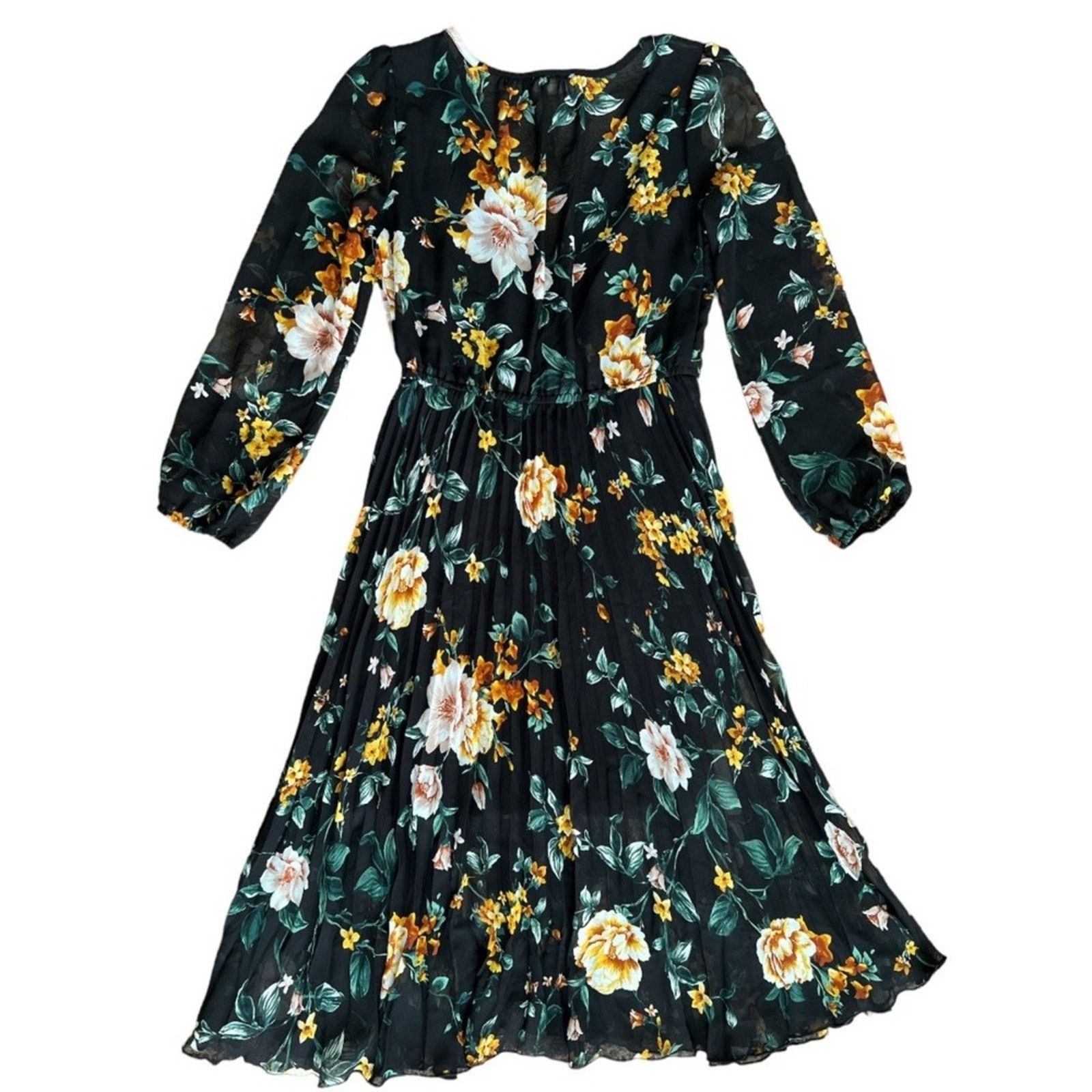 Other Indigo Rose Black Floral V Neck Midi Dress, S Size S / US 4 / IT 40 - 4 Thumbnail
