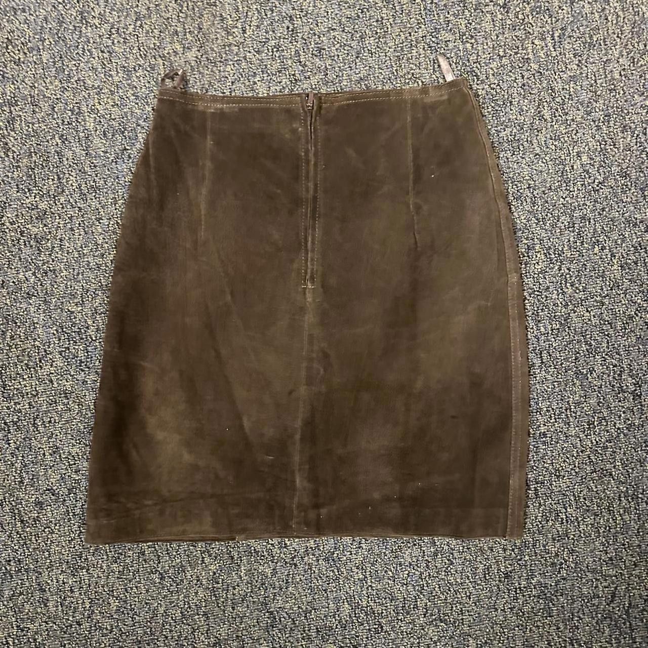 Designer Vintage Brandon Thomas Suede Leather Brown Mini Skirt Size 30" / US 8 / IT 44 - 2 Thumbnail
