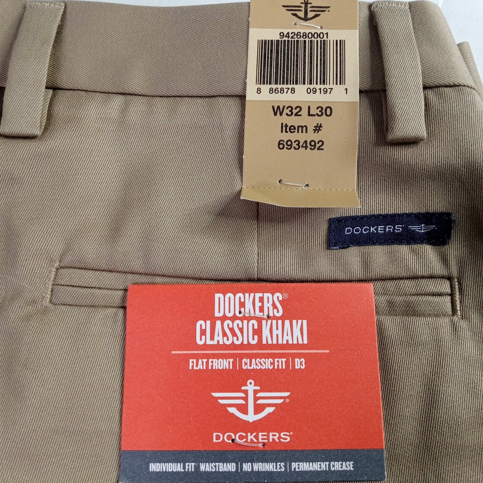 Dockers Dockers D3 Khakis Men's 32x30 Beige Flat Front Classic Fit Size US 32 / EU 48 - 2 Thumbnail