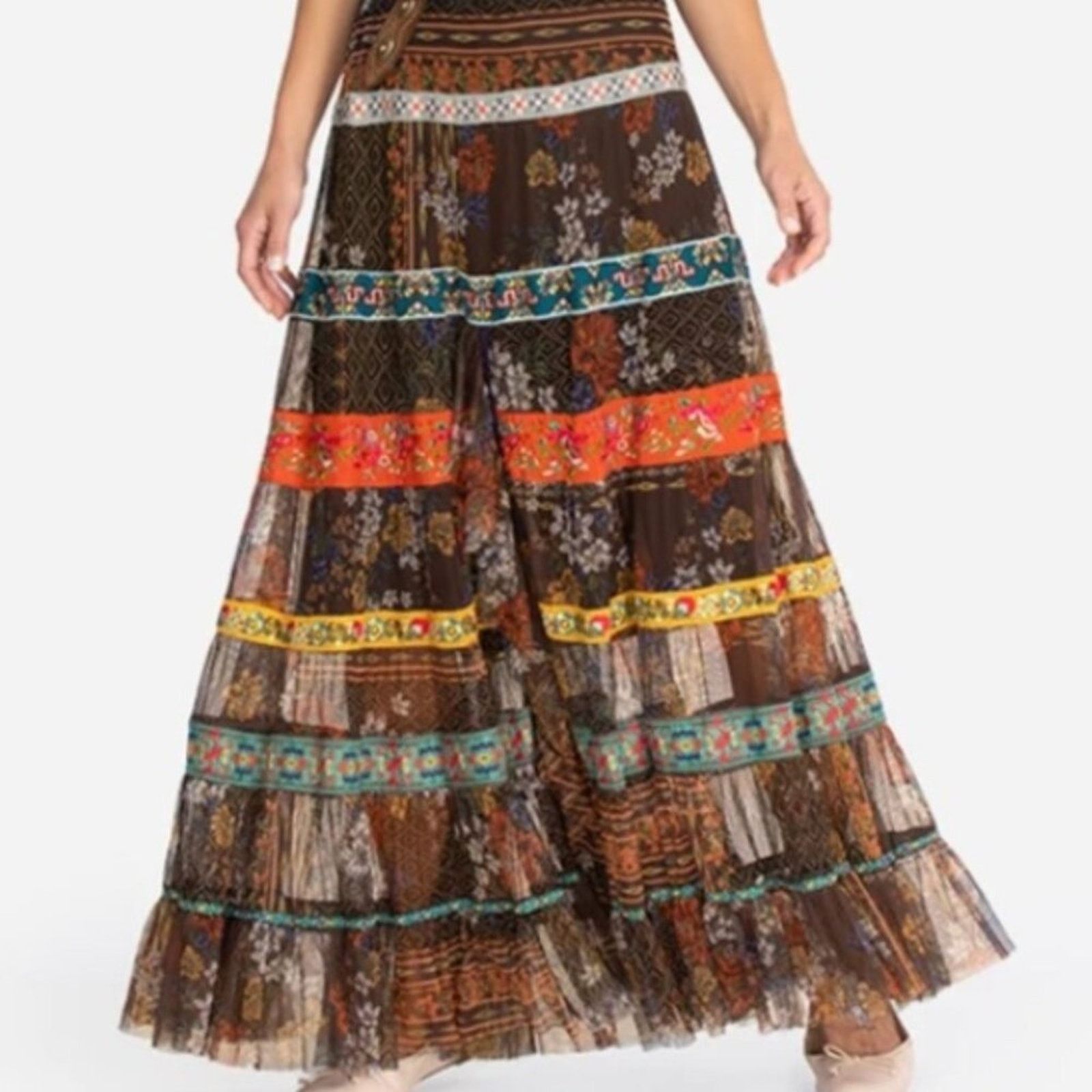 Johnny Was Johnny Was Wilhelmena Tiered Mesh Skirt multi colored XL Size 38" / US 16 / IT 52 - 14 Thumbnail