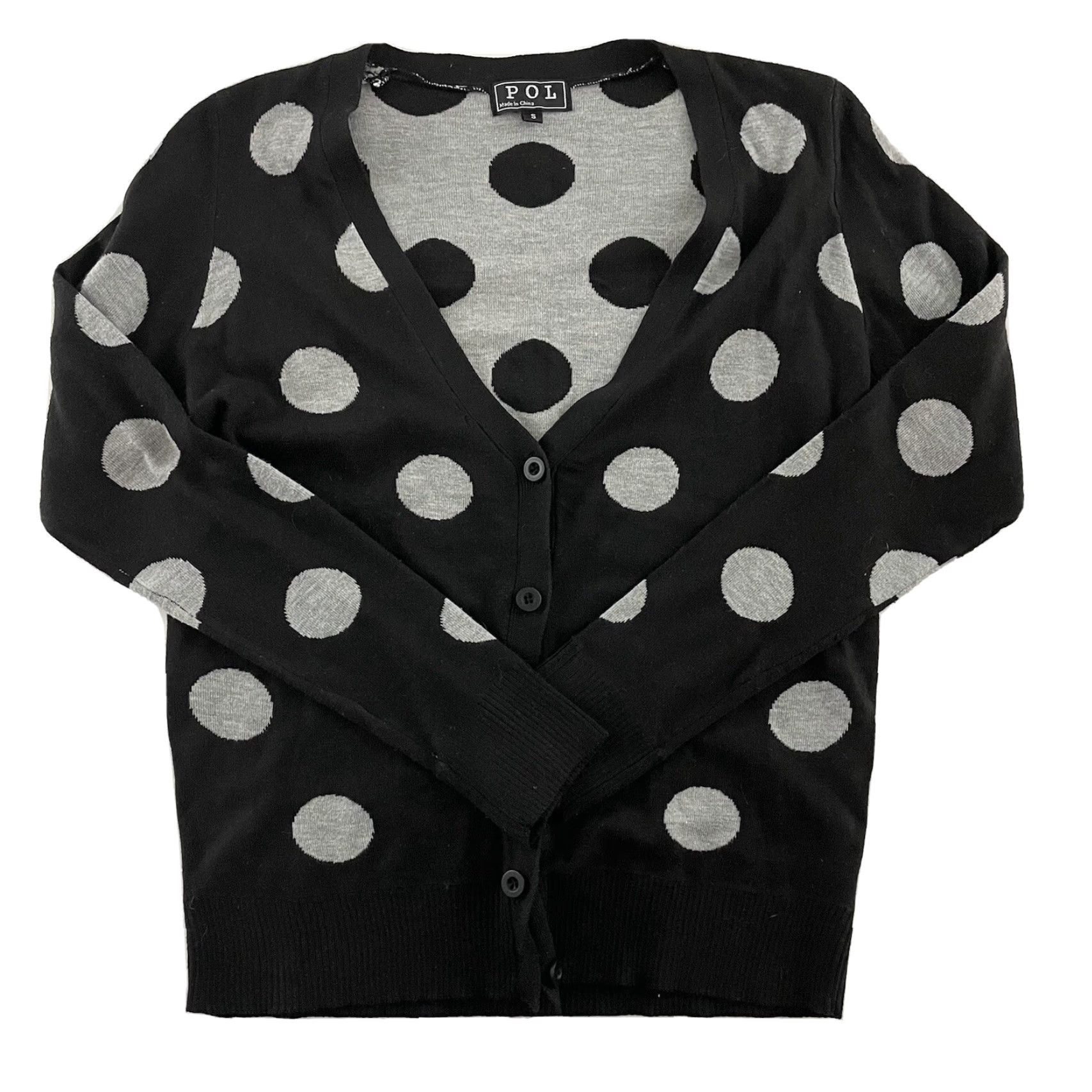 Vintage POL Cardigan Sweater Women's S Black Polka Dot 100% Cotton Shimmering Coat? Size S / US 4 / IT 40 - 2 Thumbnail