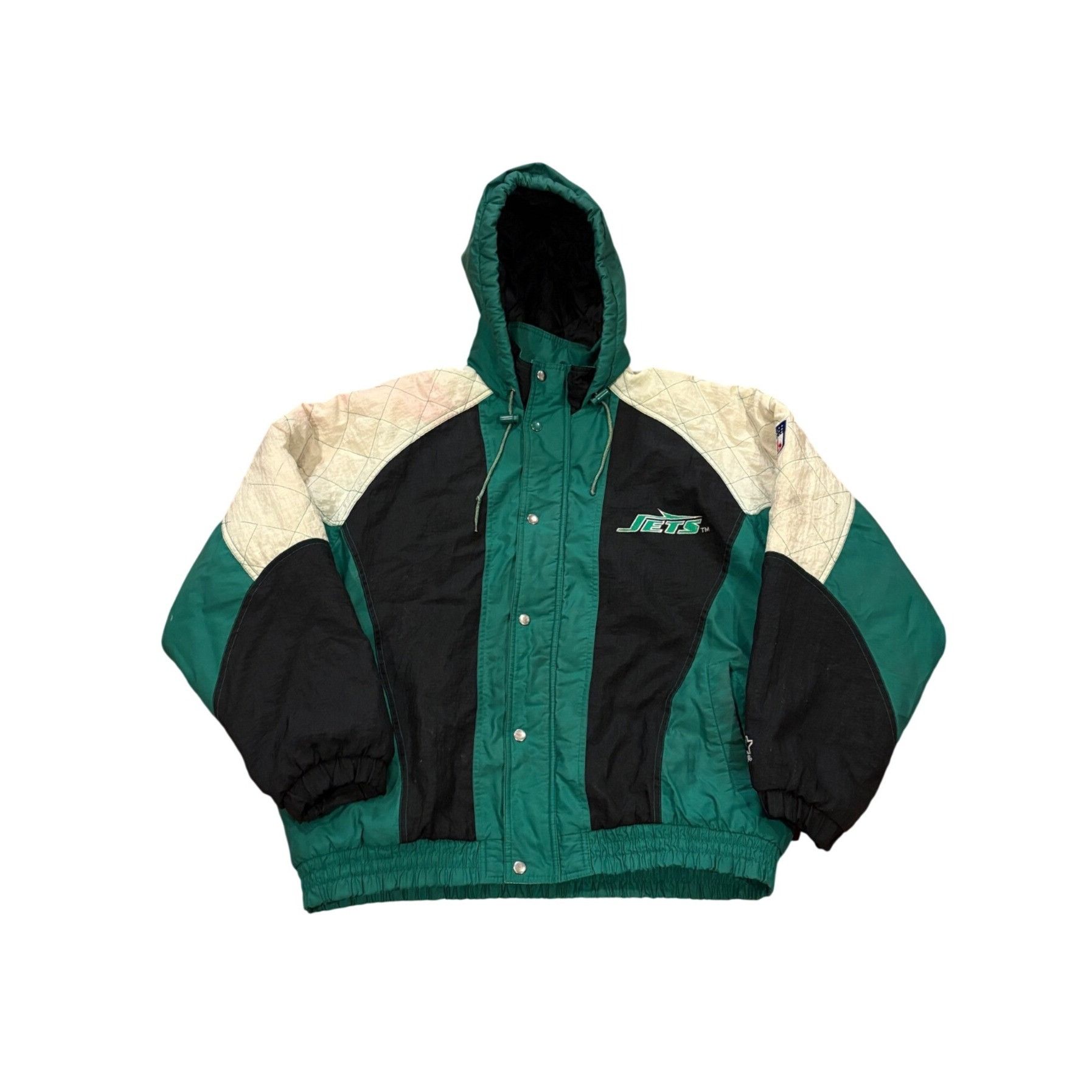 Starter Vintage 90s Starter New York Jets NFL Full Zip Hooded Puffer Size US L / EU 52-54 / 3 - 1 Thumbnail