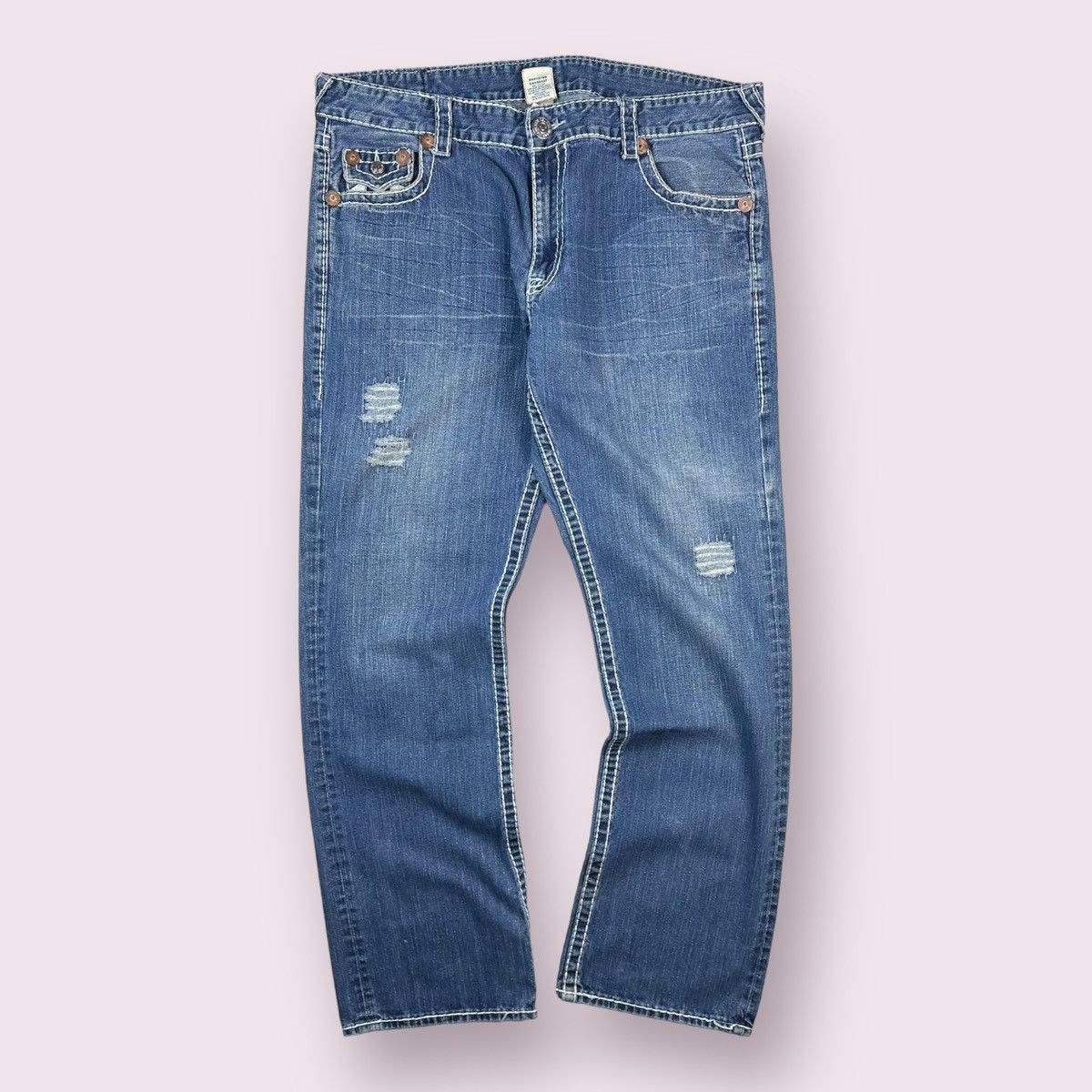 True Religion × Vintage Crazy Vintage True Religion Contrast Stitching Baggy Jeans Size US XL / EU 56 / 4 - 2 Thumbnail