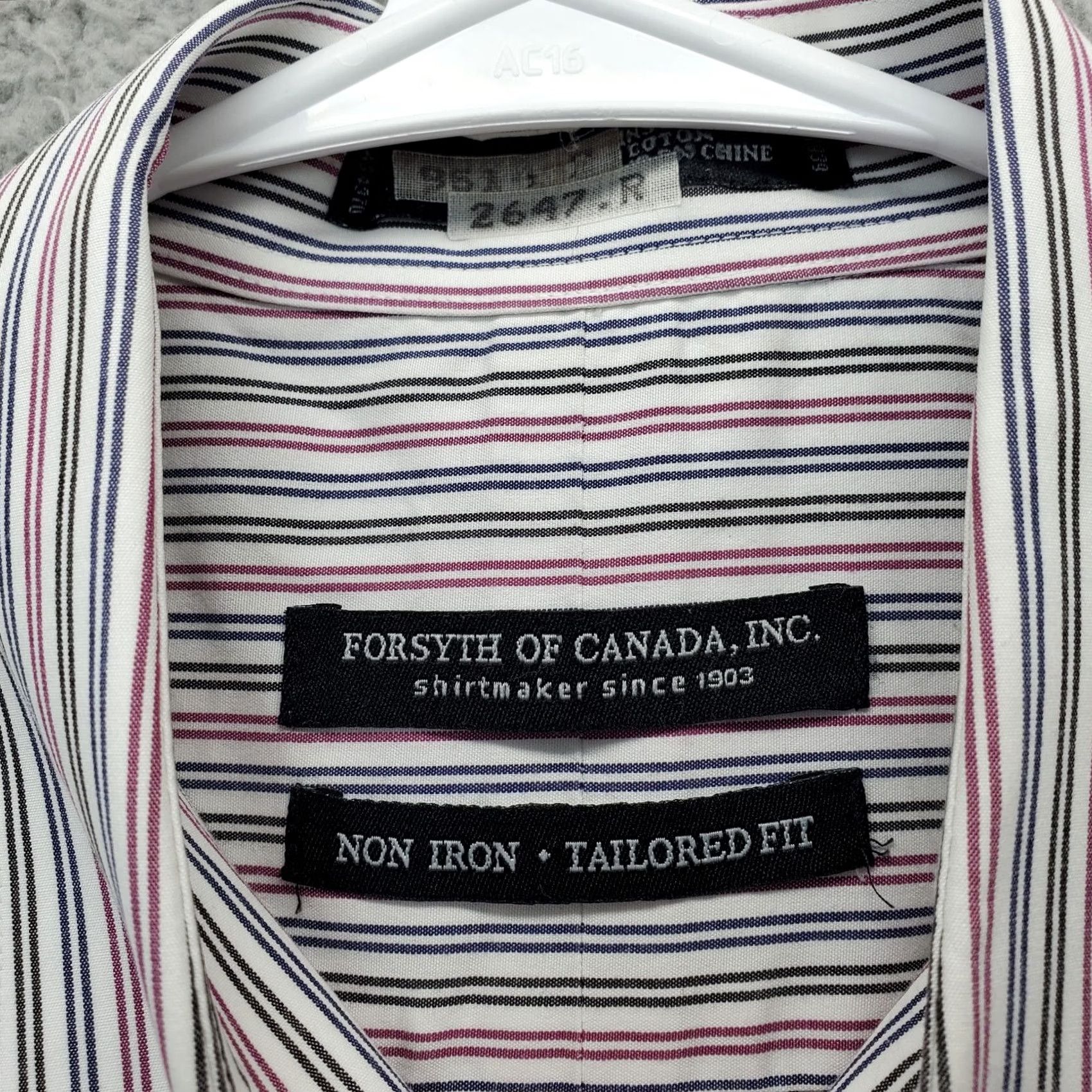 Vintage INC Dress Shirt Men 17.5 Multi Striped Non Iron Tailored Fit Chest Pocket Collar Shirt Size 48R - 7 Thumbnail