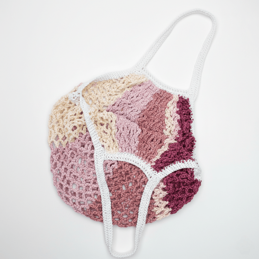 Handmade Farmers Market Bag Purple Handmade Crochet Net French Cotton Size ONE SIZE - 5 Thumbnail