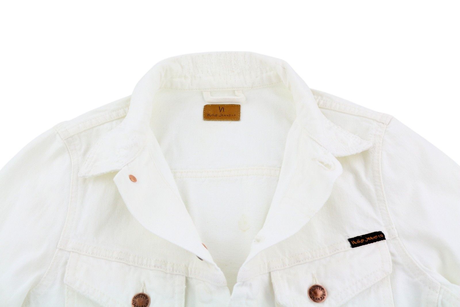 Nudie Jeans BILLY XS Pitch White Worn Denim Polo Neck Jacket 83689 Size US XS / EU 42 / 0 - 4 Thumbnail