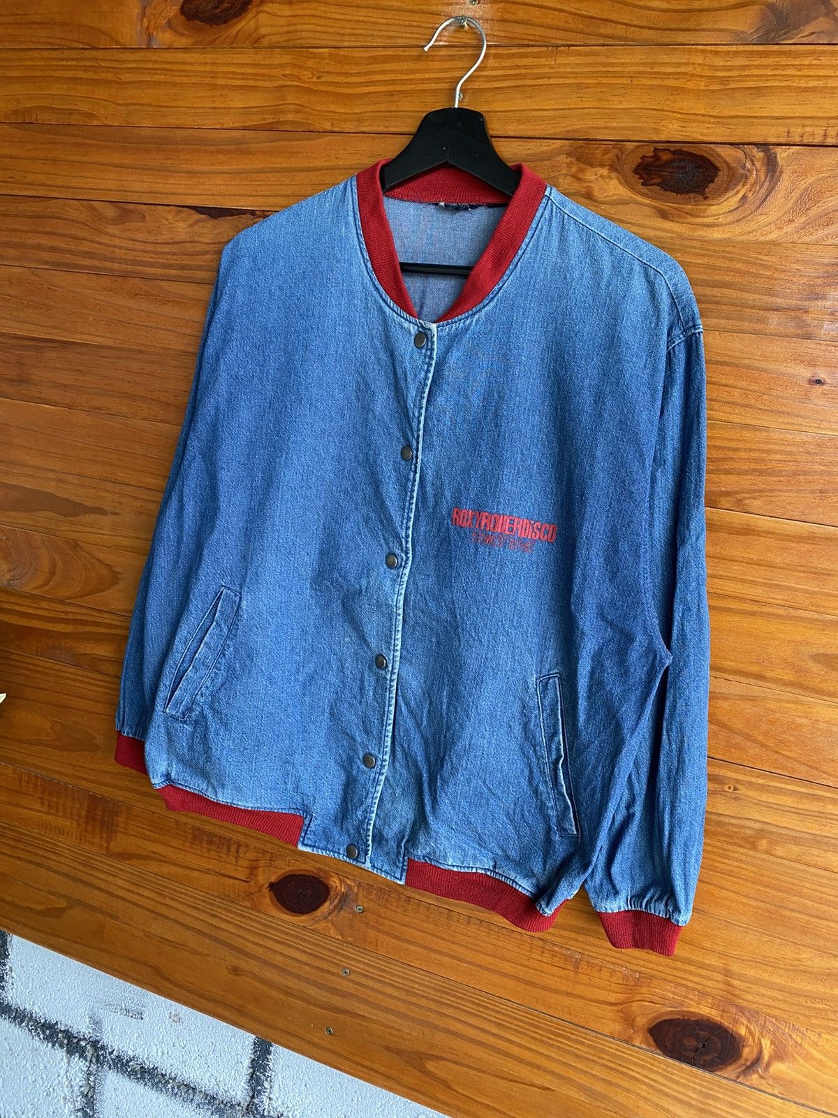 Japanese Brand Vintage Roxy Riders Co Denim Varsity Jacket Blue Red Collar Size US M / EU 48-50 / 2 - 4 Thumbnail