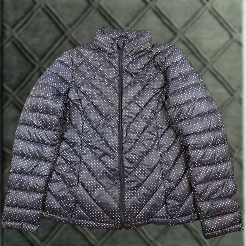 Tommy Hilfiger Tommy Hilfiger Jacket Womens Small Blue Polka Dot Down Puffer Zip Lightweight Size S / US 4 / IT 40 - 1 Thumbnail