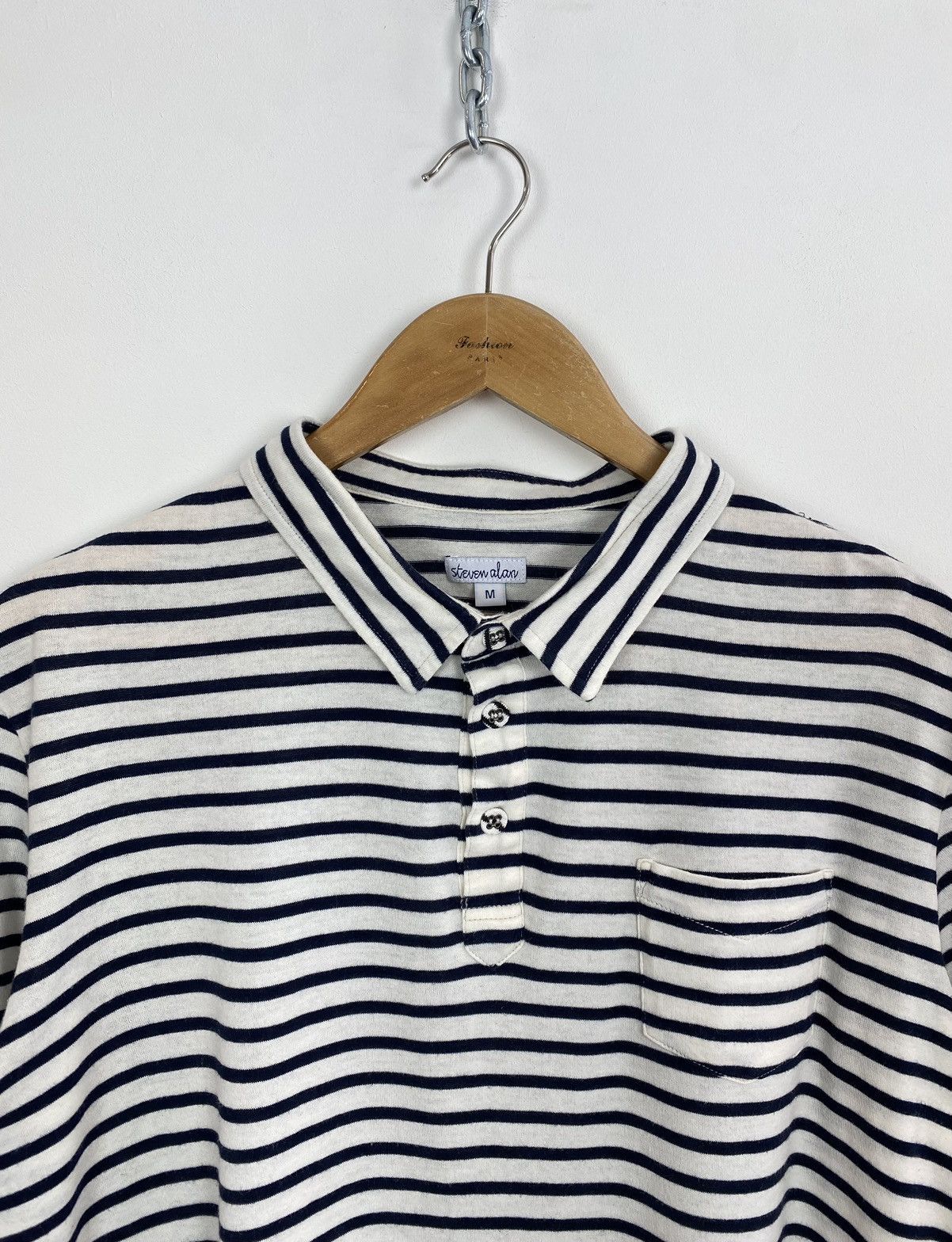 Steven Alan Steven Alan Short Sleeve Polo Shirt Size M Stripe white blue Size US M / EU 48-50 / 2 - 2 Thumbnail